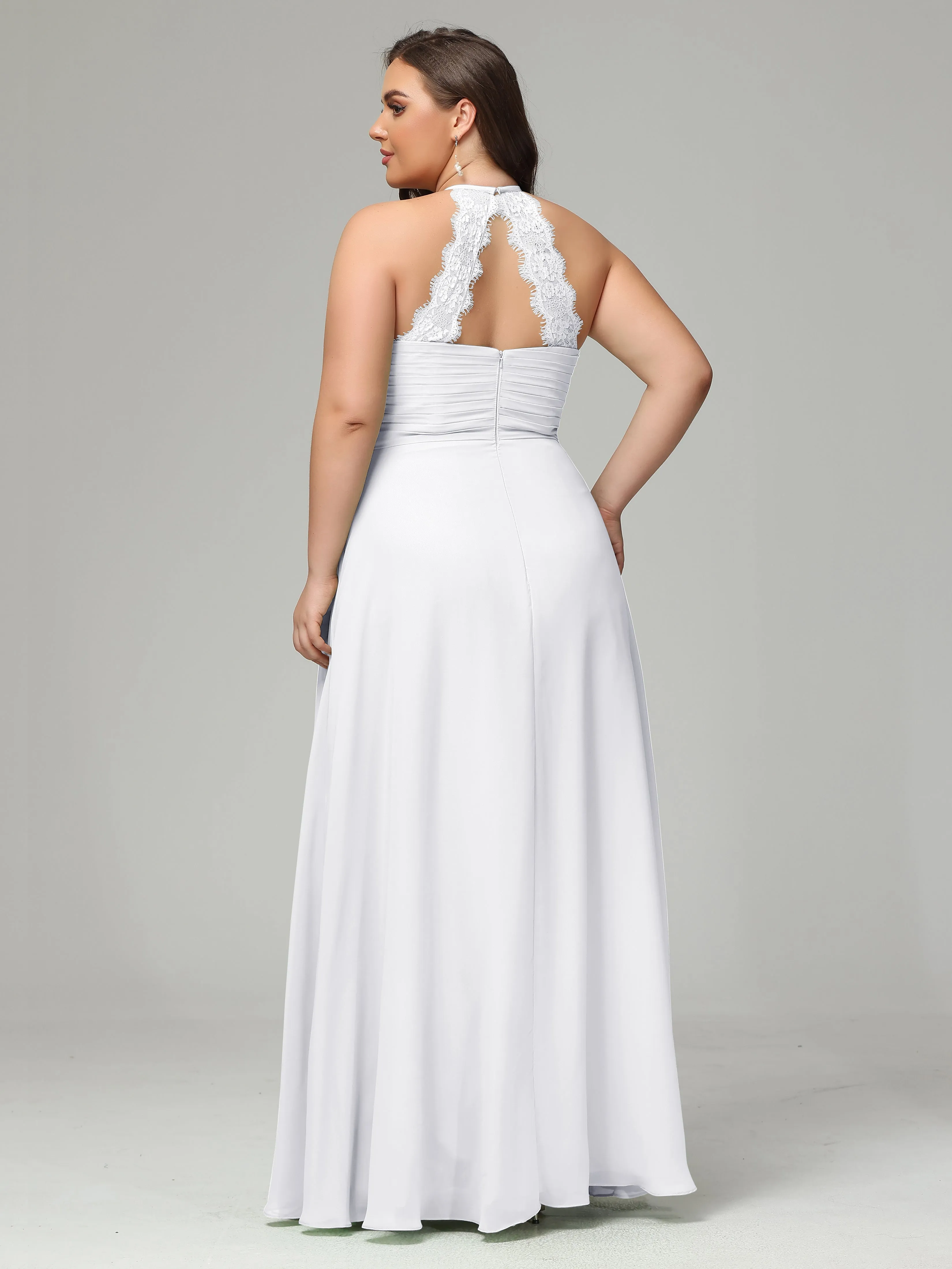 Halter Sleeveless Chiffon Long Plus Bridesmaid Dresses