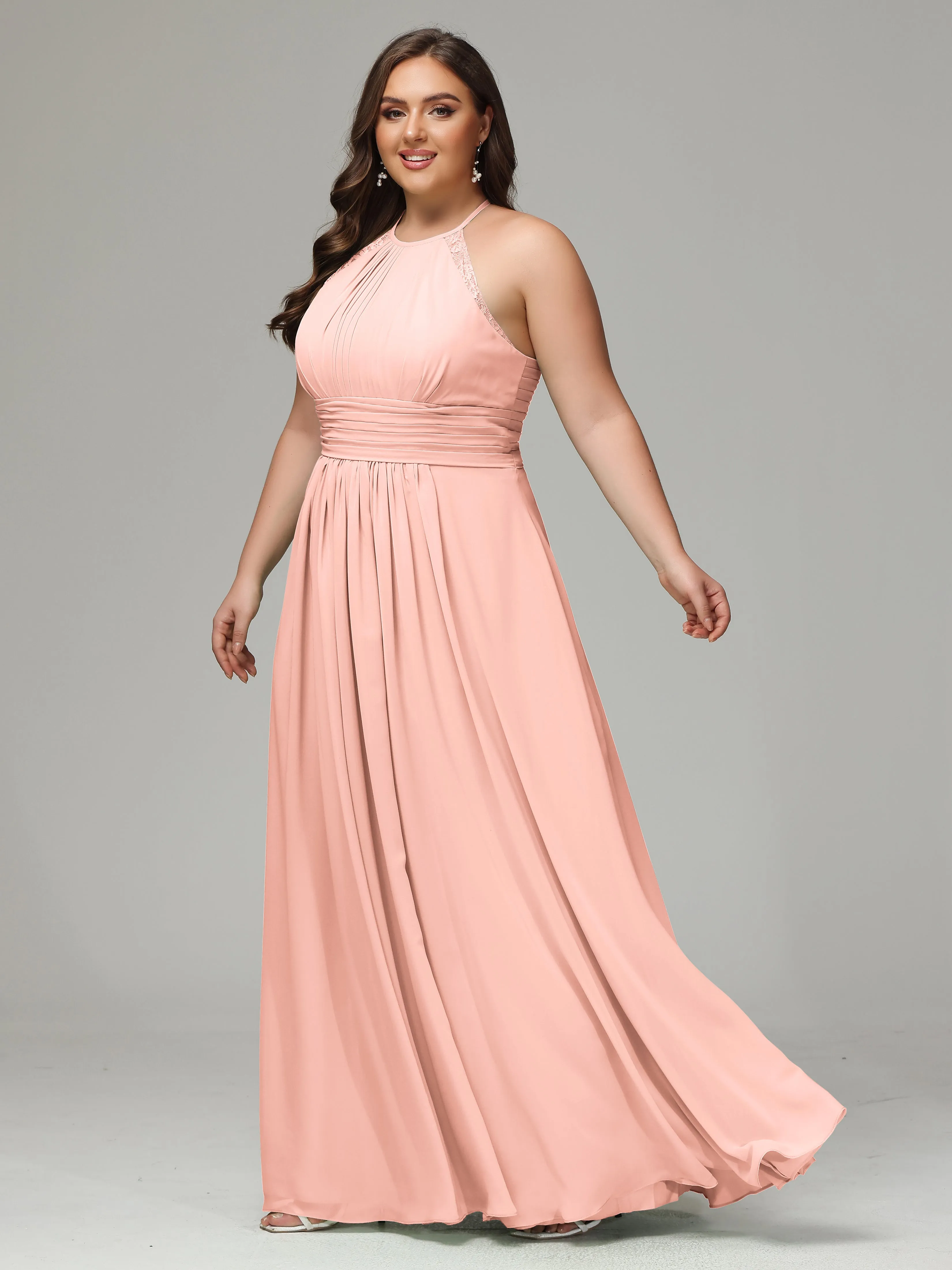 Halter Sleeveless Chiffon Long Plus Bridesmaid Dresses