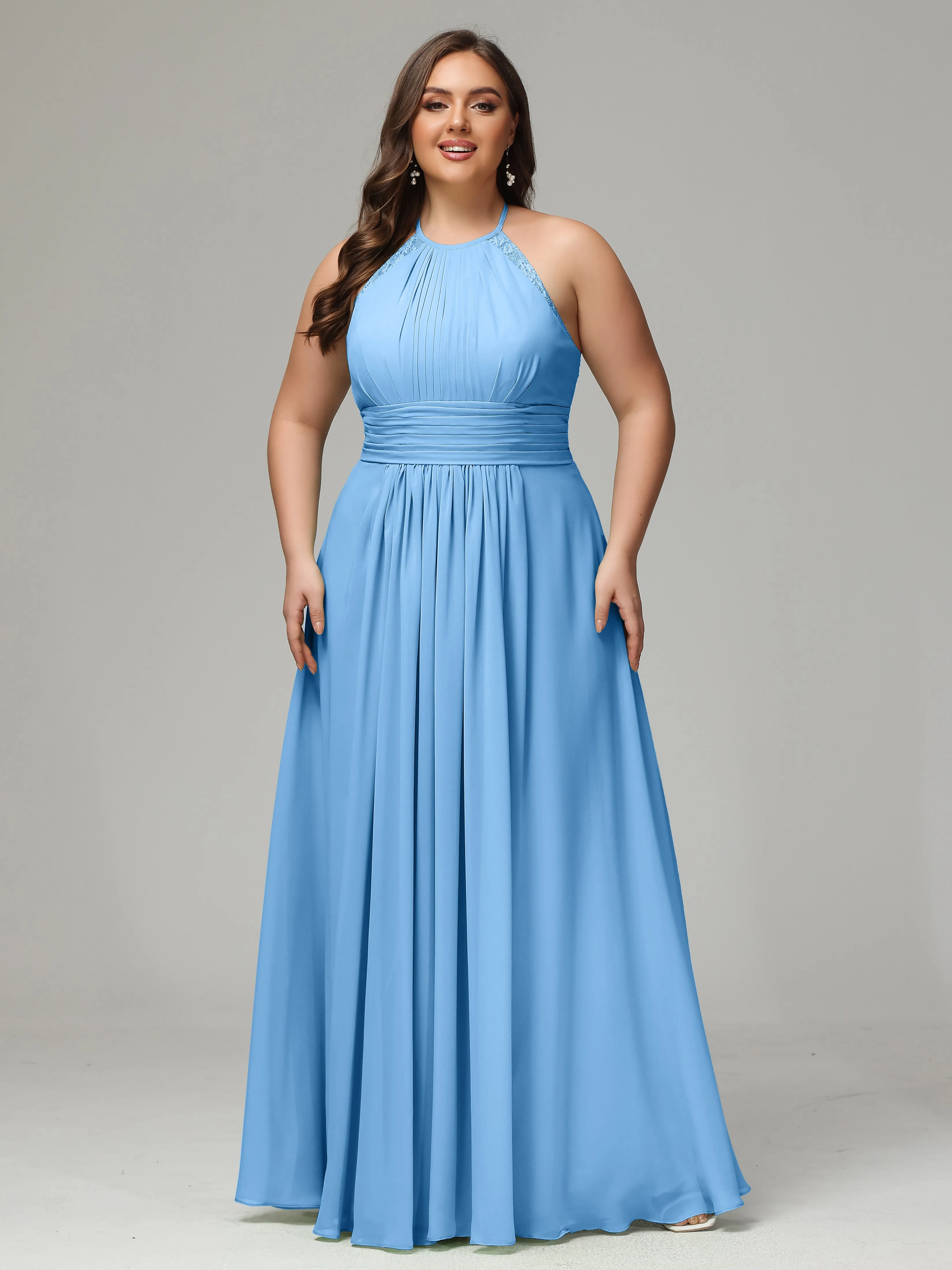 Halter Sleeveless Chiffon Long Plus Bridesmaid Dresses