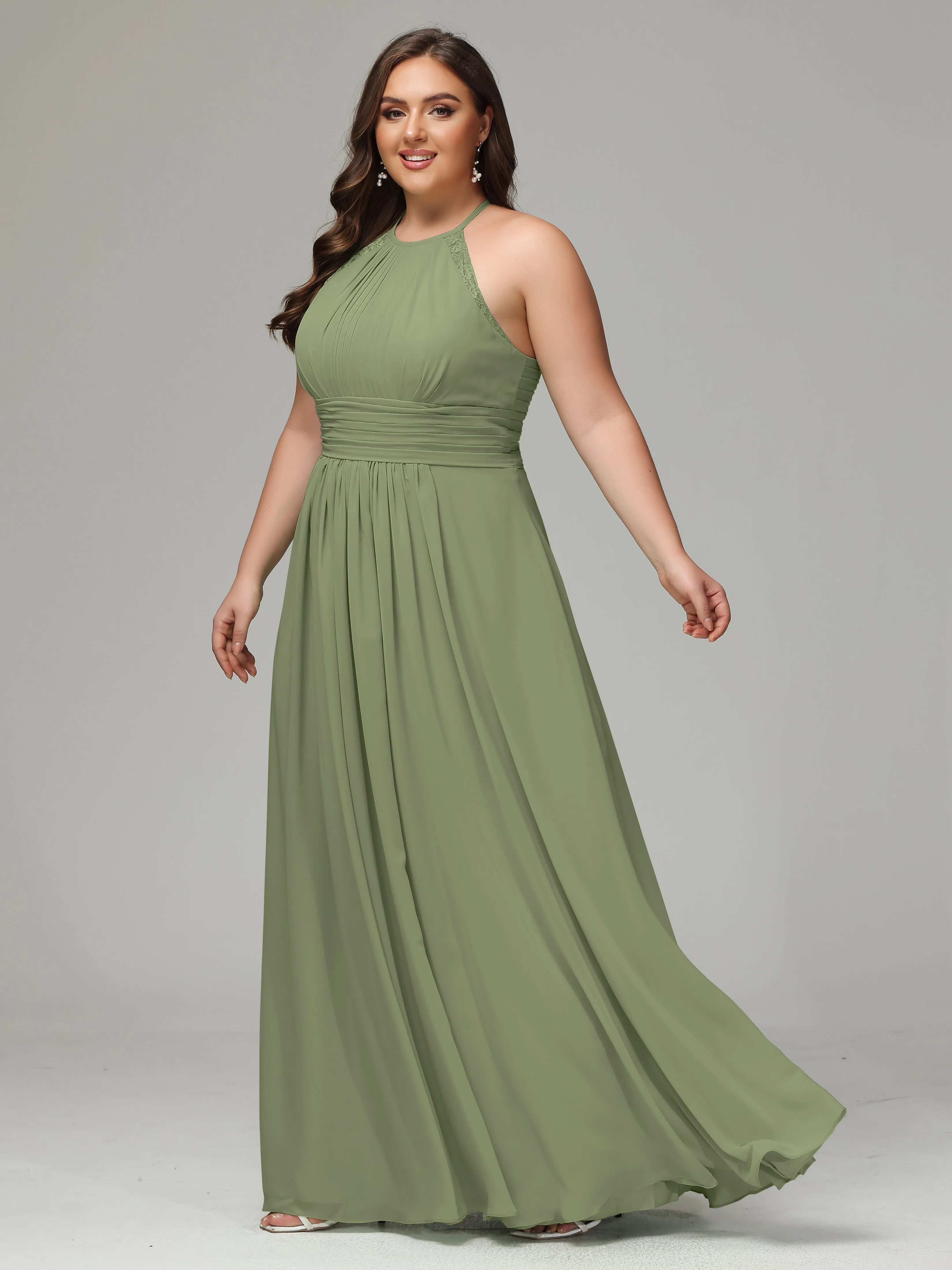 Halter Sleeveless Chiffon Long Plus Bridesmaid Dresses