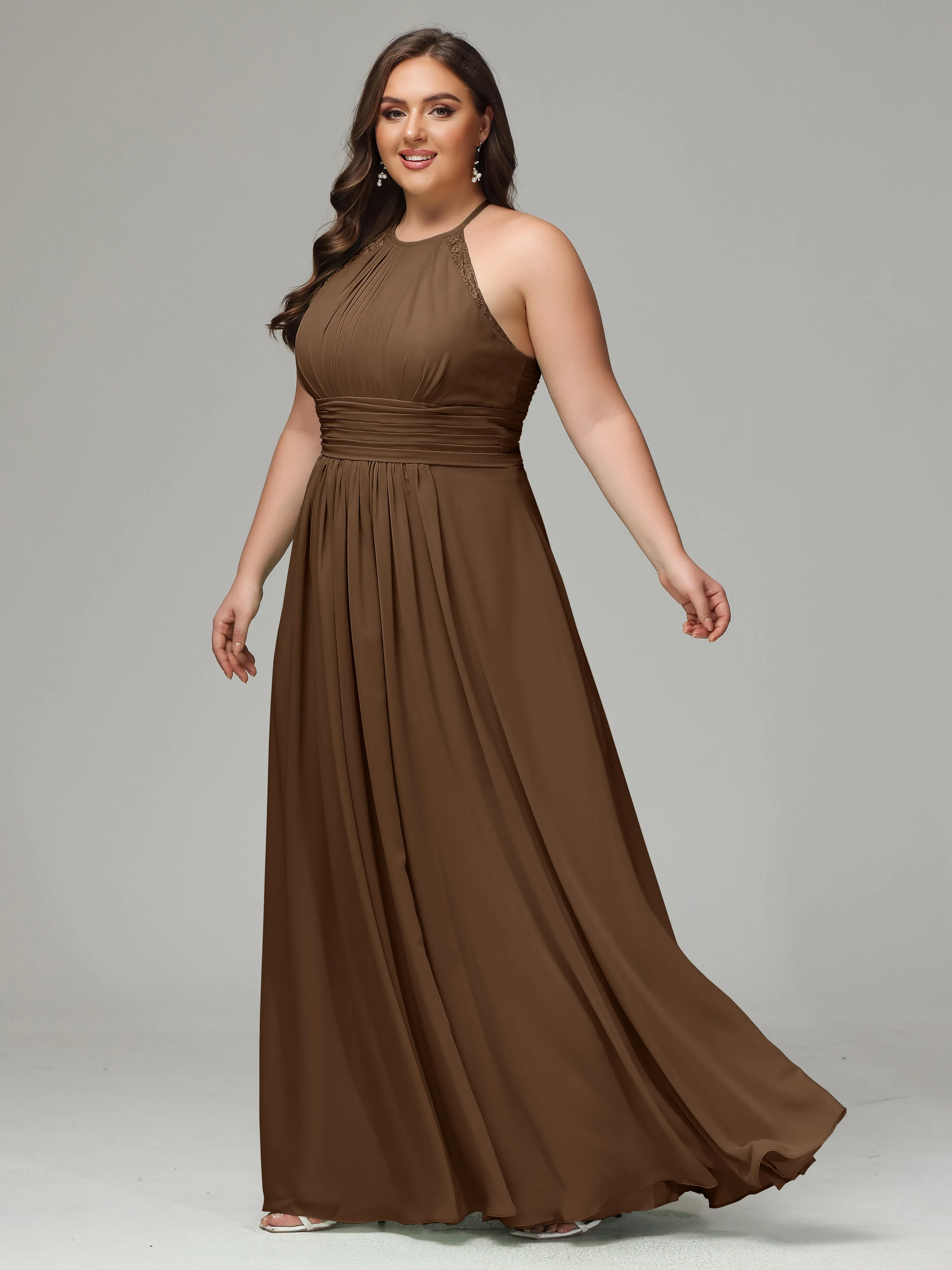 Halter Sleeveless Chiffon Long Plus Bridesmaid Dresses