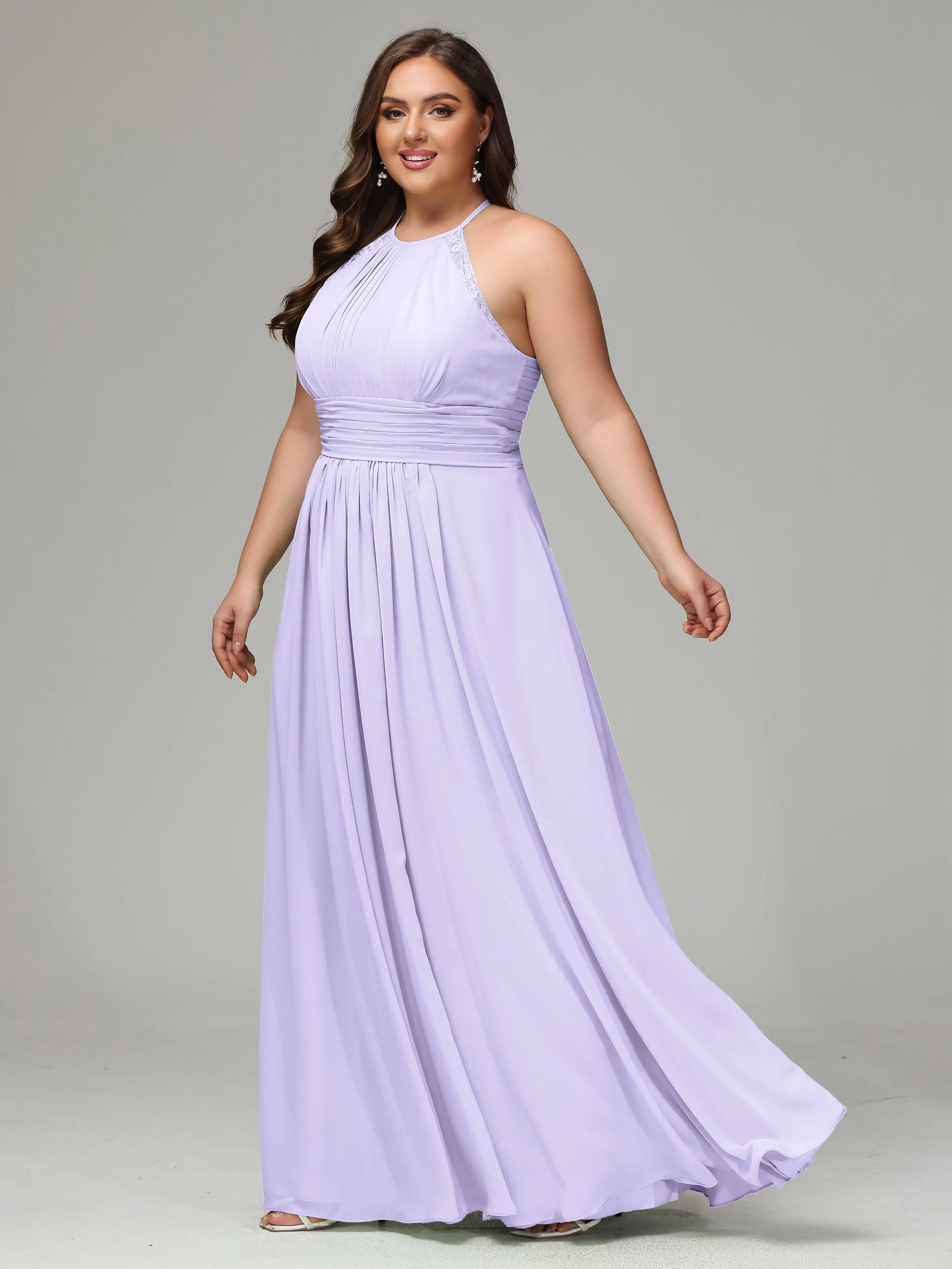 Halter Sleeveless Chiffon Long Plus Bridesmaid Dresses