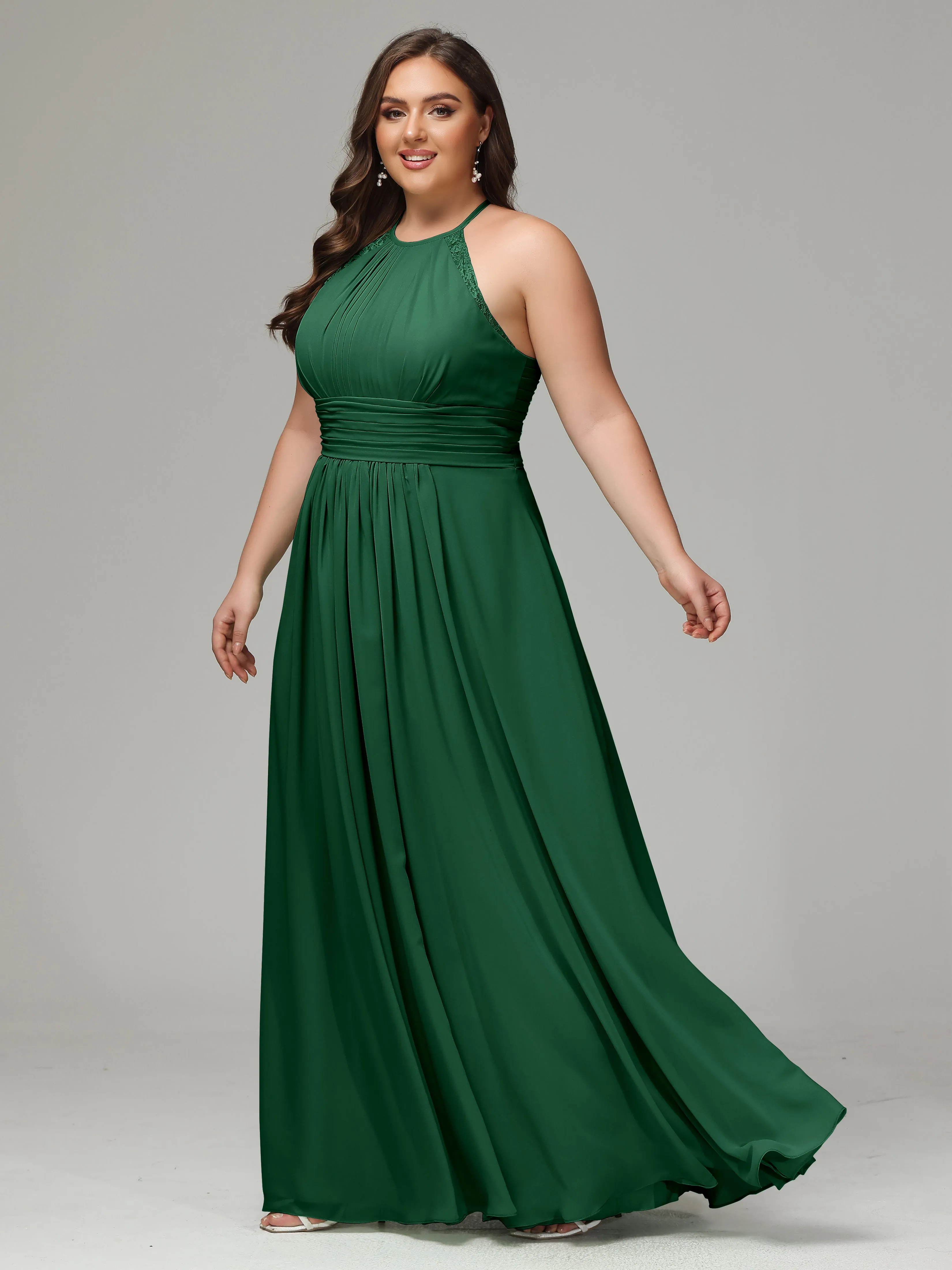 Halter Sleeveless Chiffon Long Plus Bridesmaid Dresses
