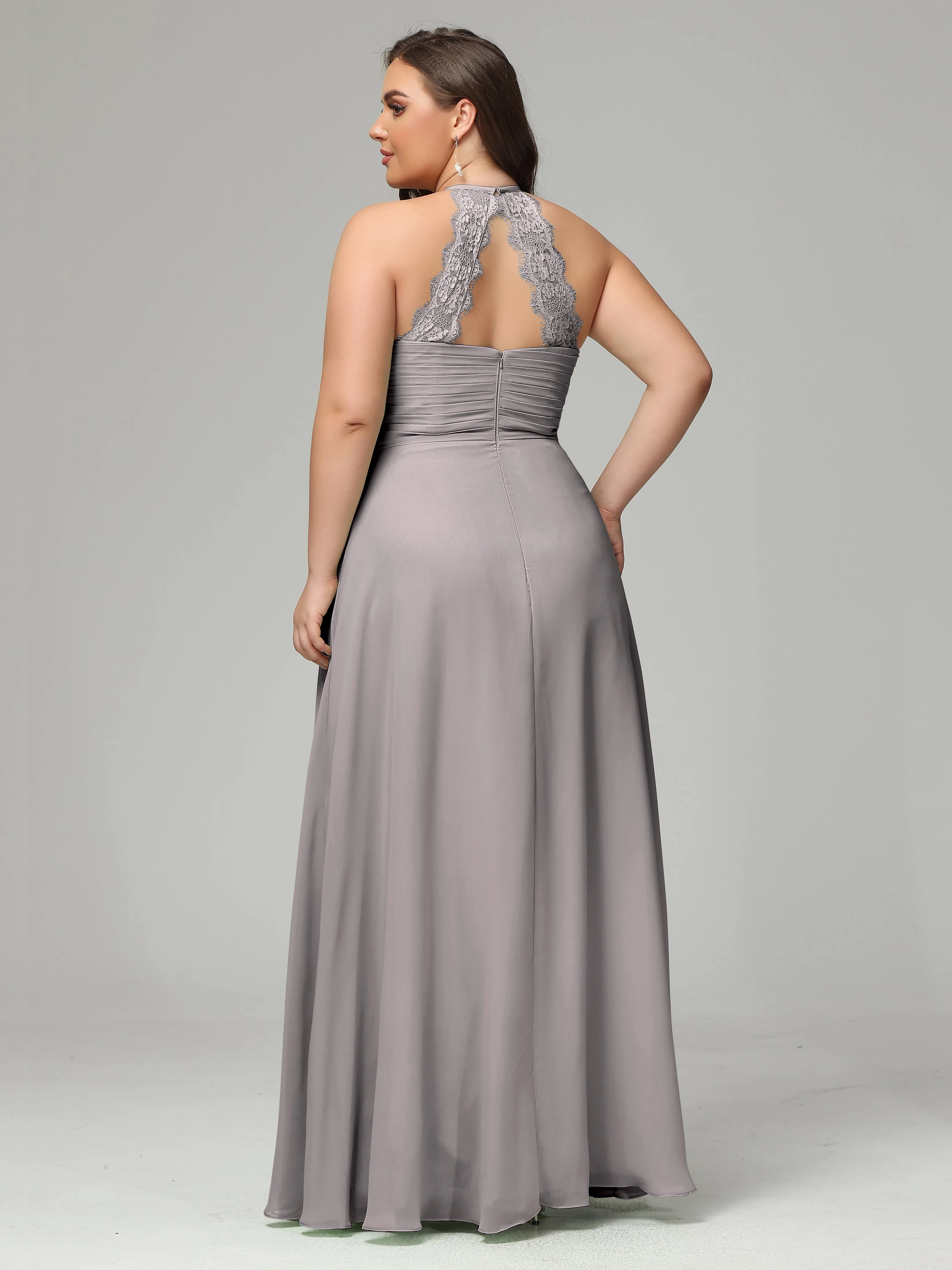 Halter Sleeveless Chiffon Long Plus Bridesmaid Dresses