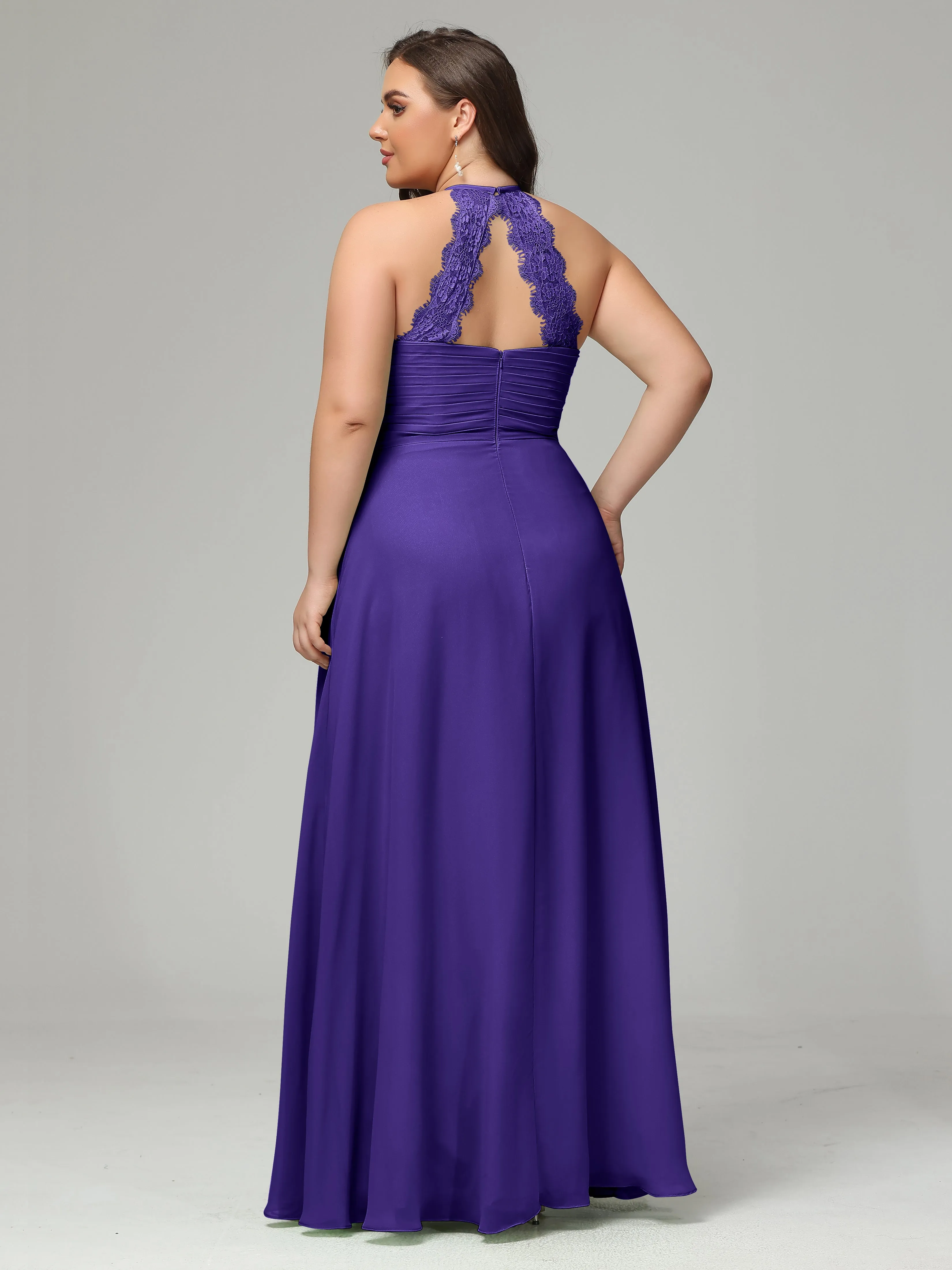 Halter Sleeveless Chiffon Long Plus Bridesmaid Dresses