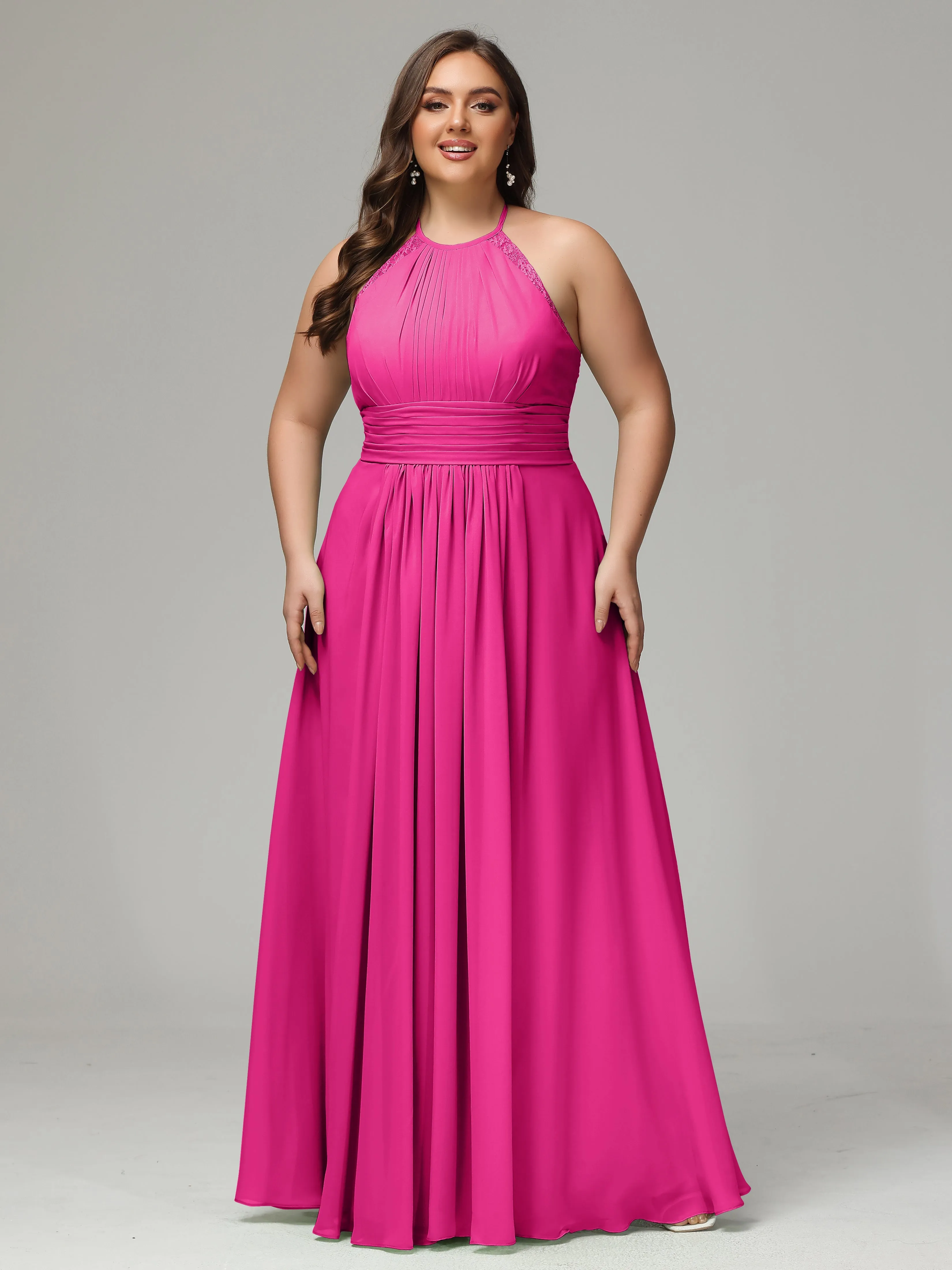 Halter Sleeveless Chiffon Long Plus Bridesmaid Dresses