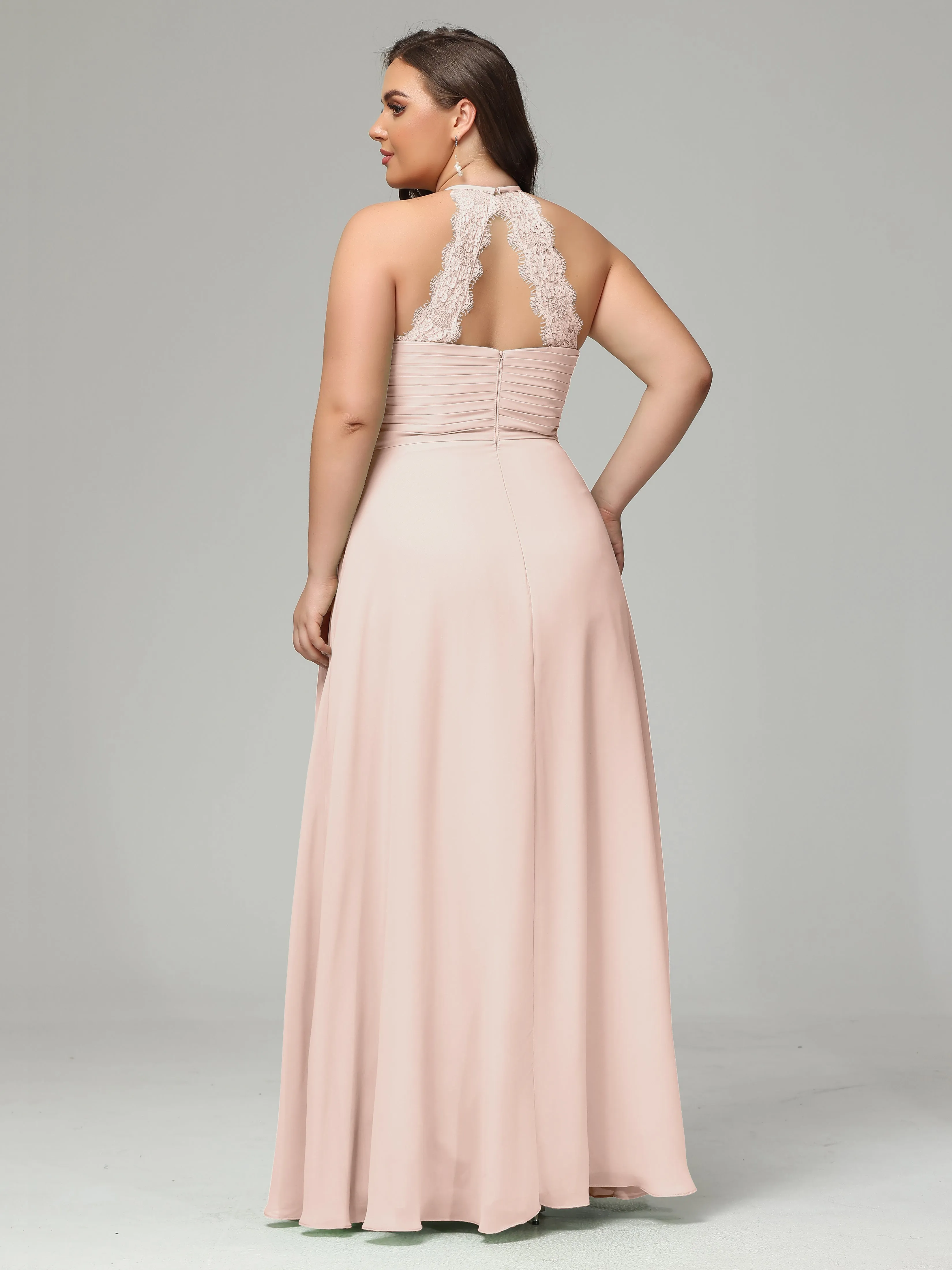 Halter Sleeveless Chiffon Long Plus Bridesmaid Dresses