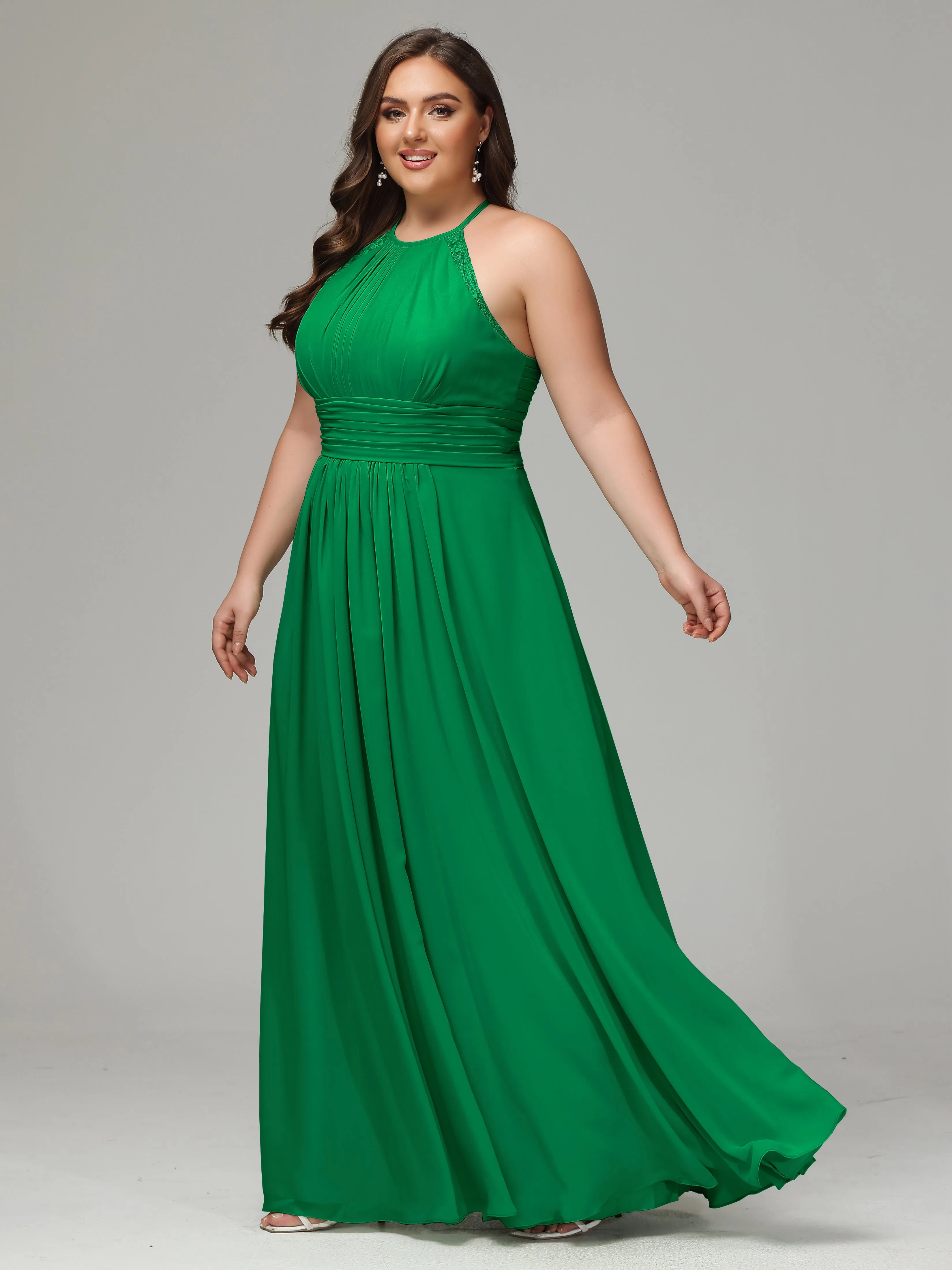 Halter Sleeveless Chiffon Long Plus Bridesmaid Dresses
