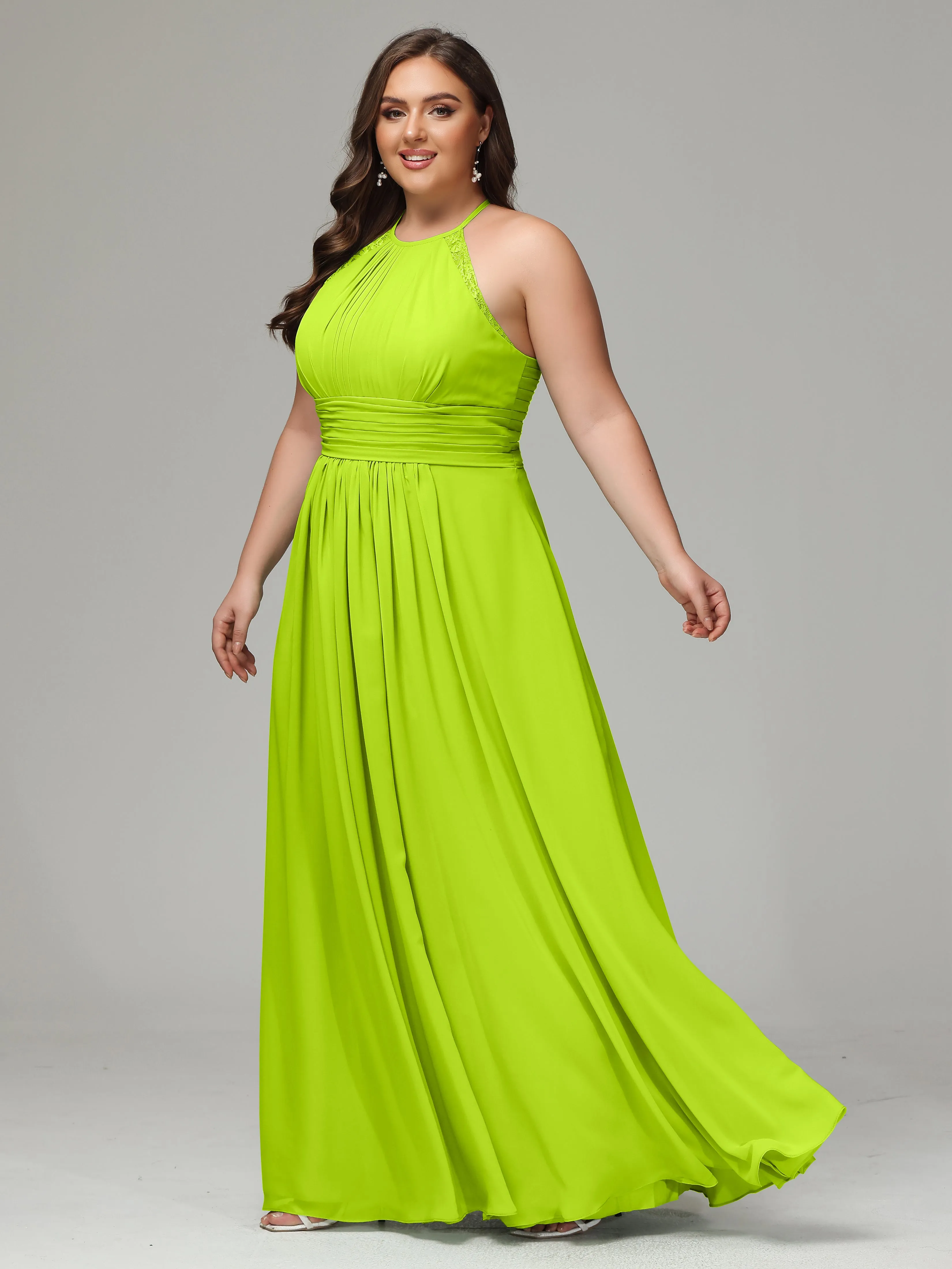 Halter Sleeveless Chiffon Long Plus Bridesmaid Dresses