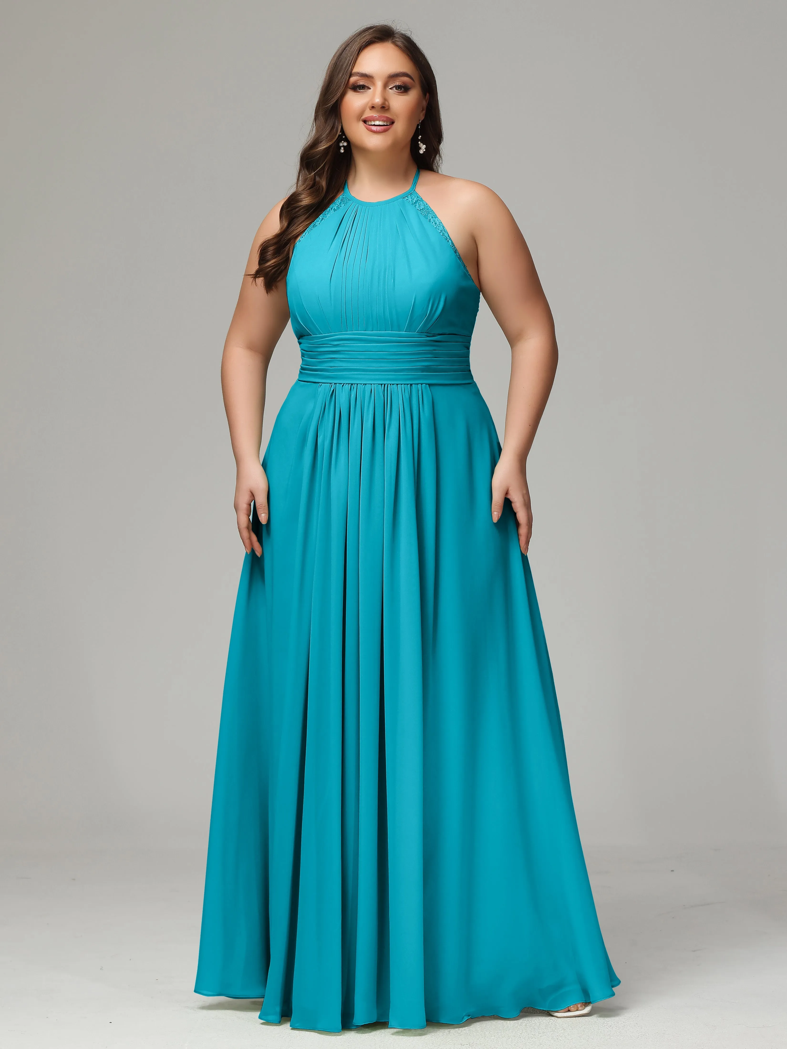 Halter Sleeveless Chiffon Long Plus Bridesmaid Dresses