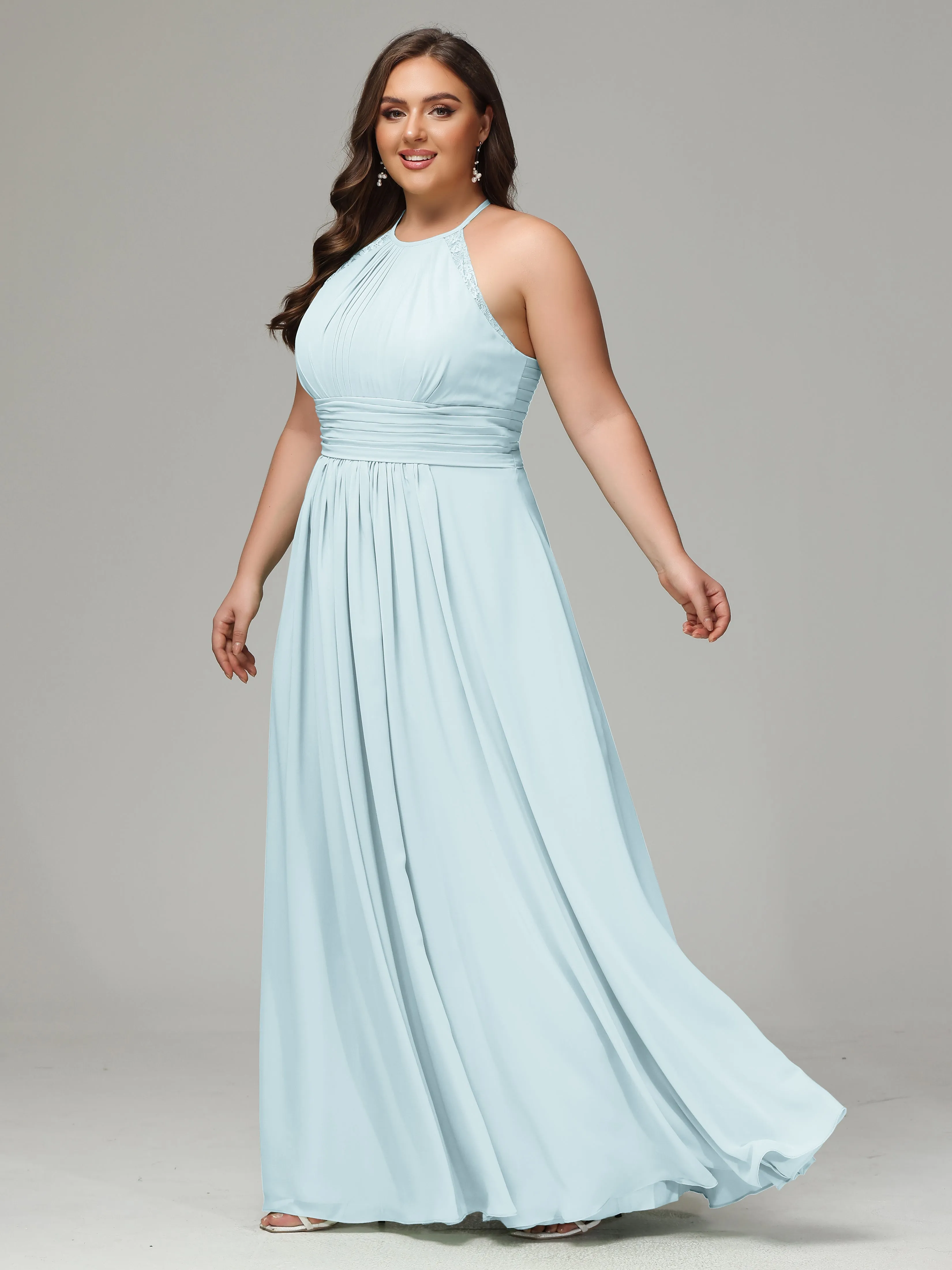 Halter Sleeveless Chiffon Long Plus Bridesmaid Dresses