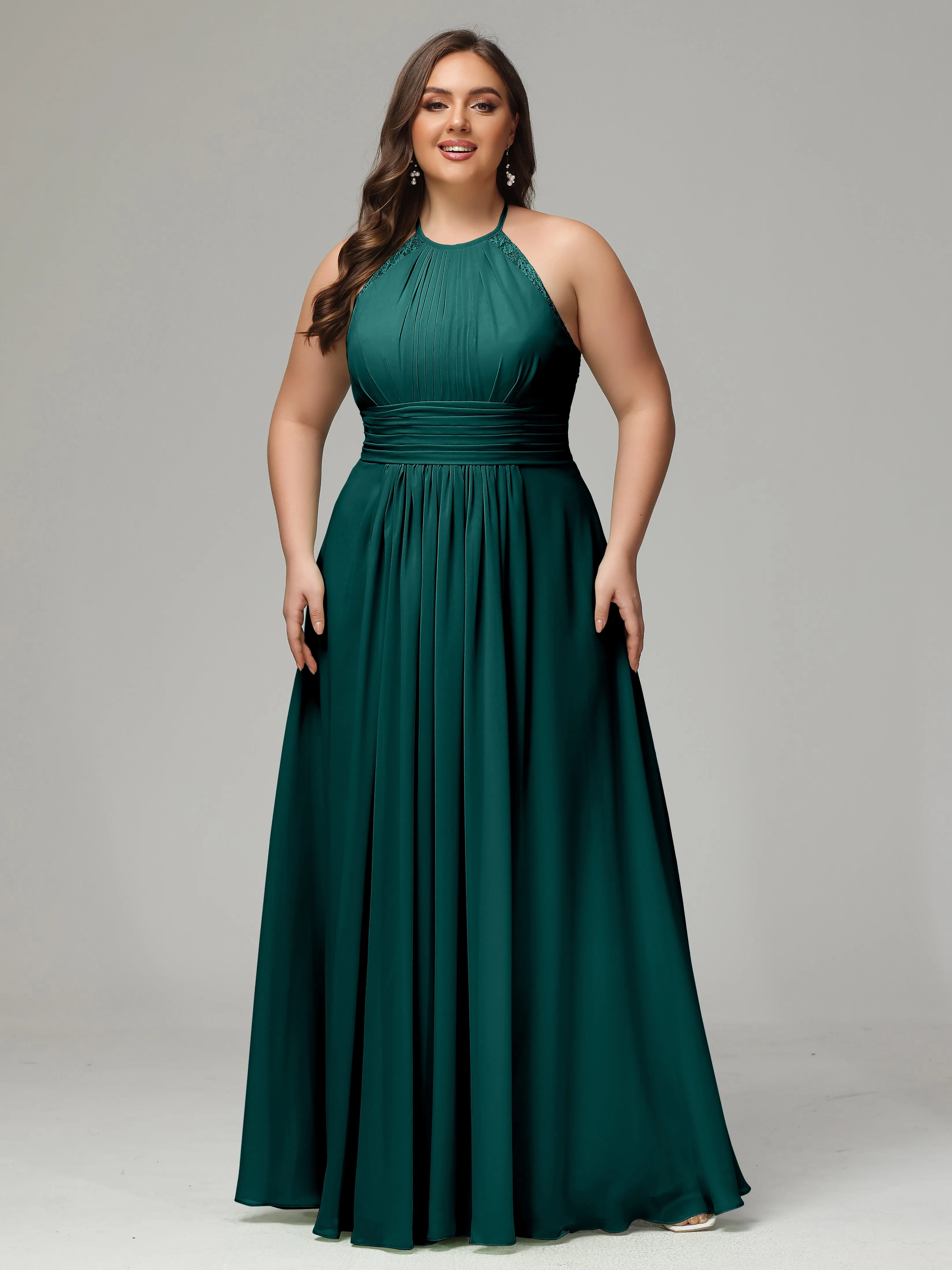 Halter Sleeveless Chiffon Long Plus Bridesmaid Dresses