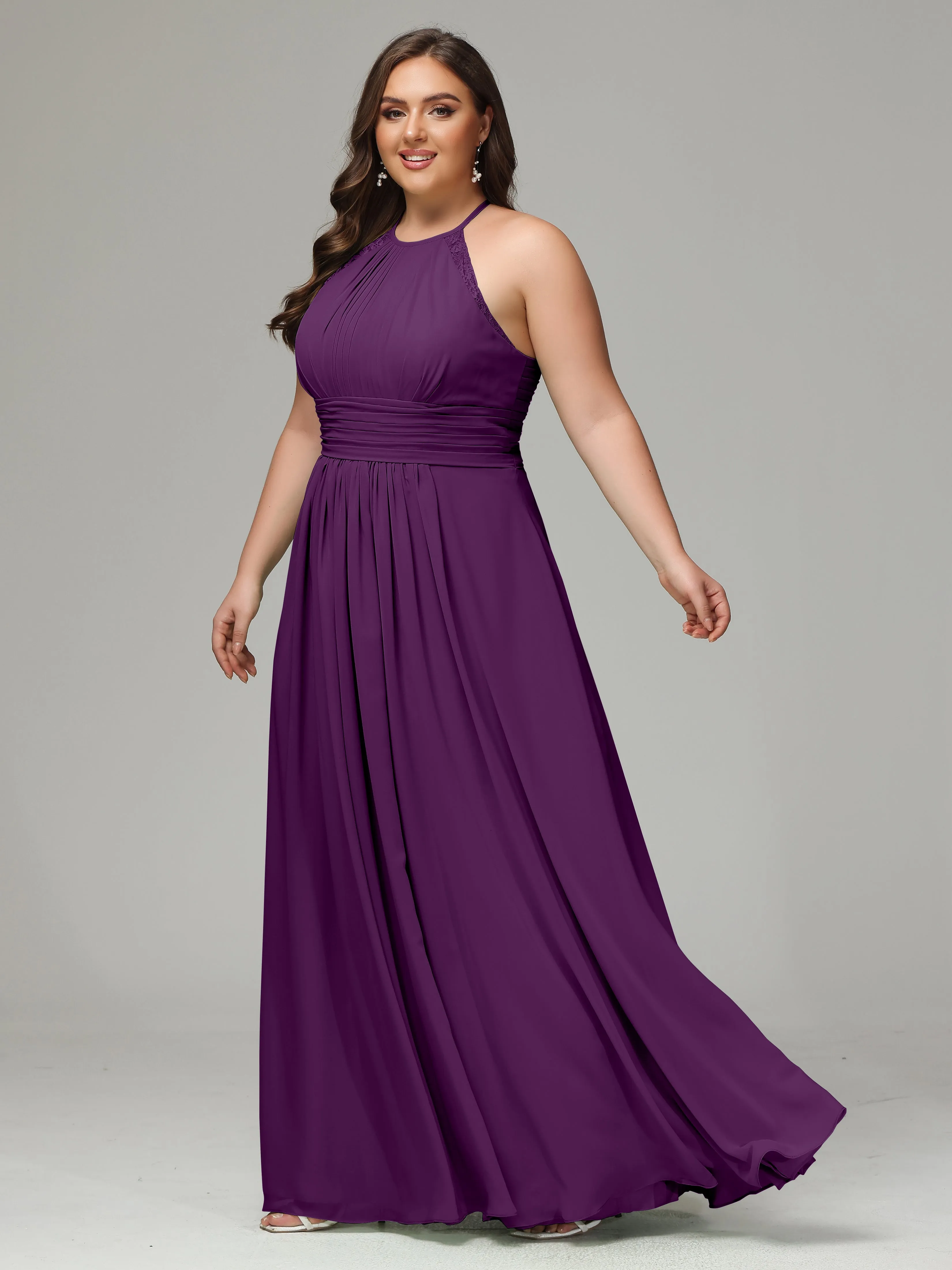 Halter Sleeveless Chiffon Long Plus Bridesmaid Dresses