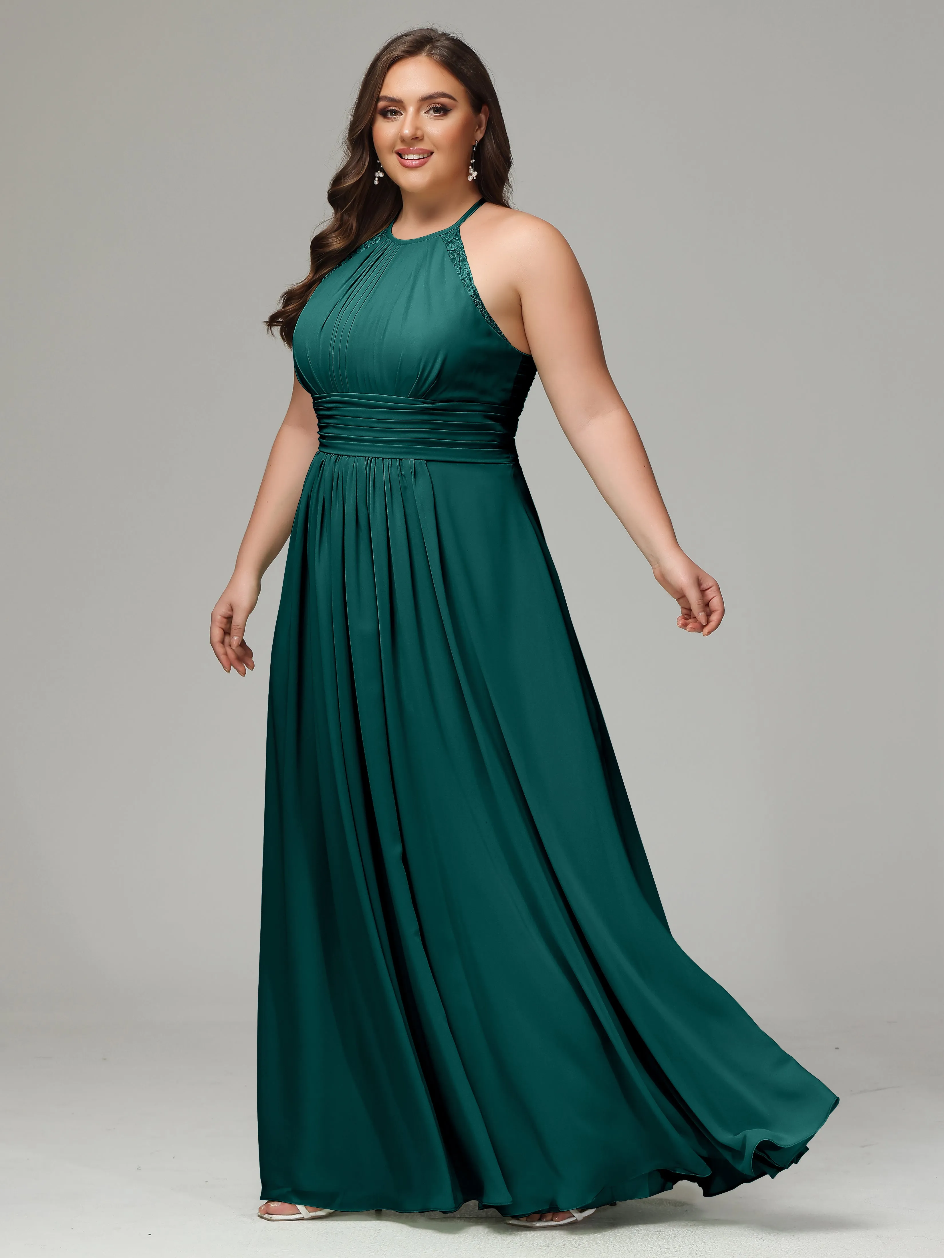 Halter Sleeveless Chiffon Long Plus Bridesmaid Dresses