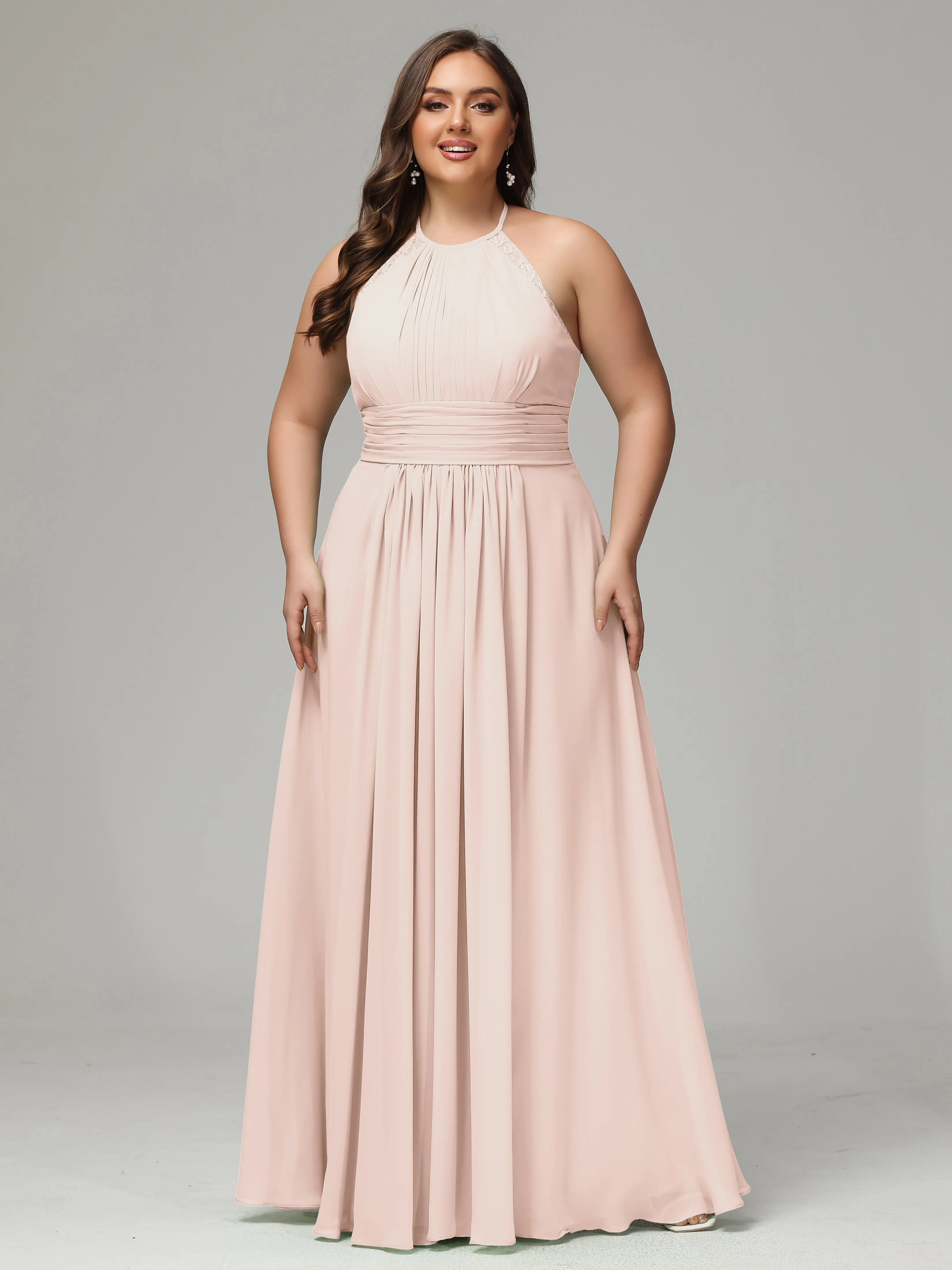 Halter Sleeveless Chiffon Long Plus Bridesmaid Dresses