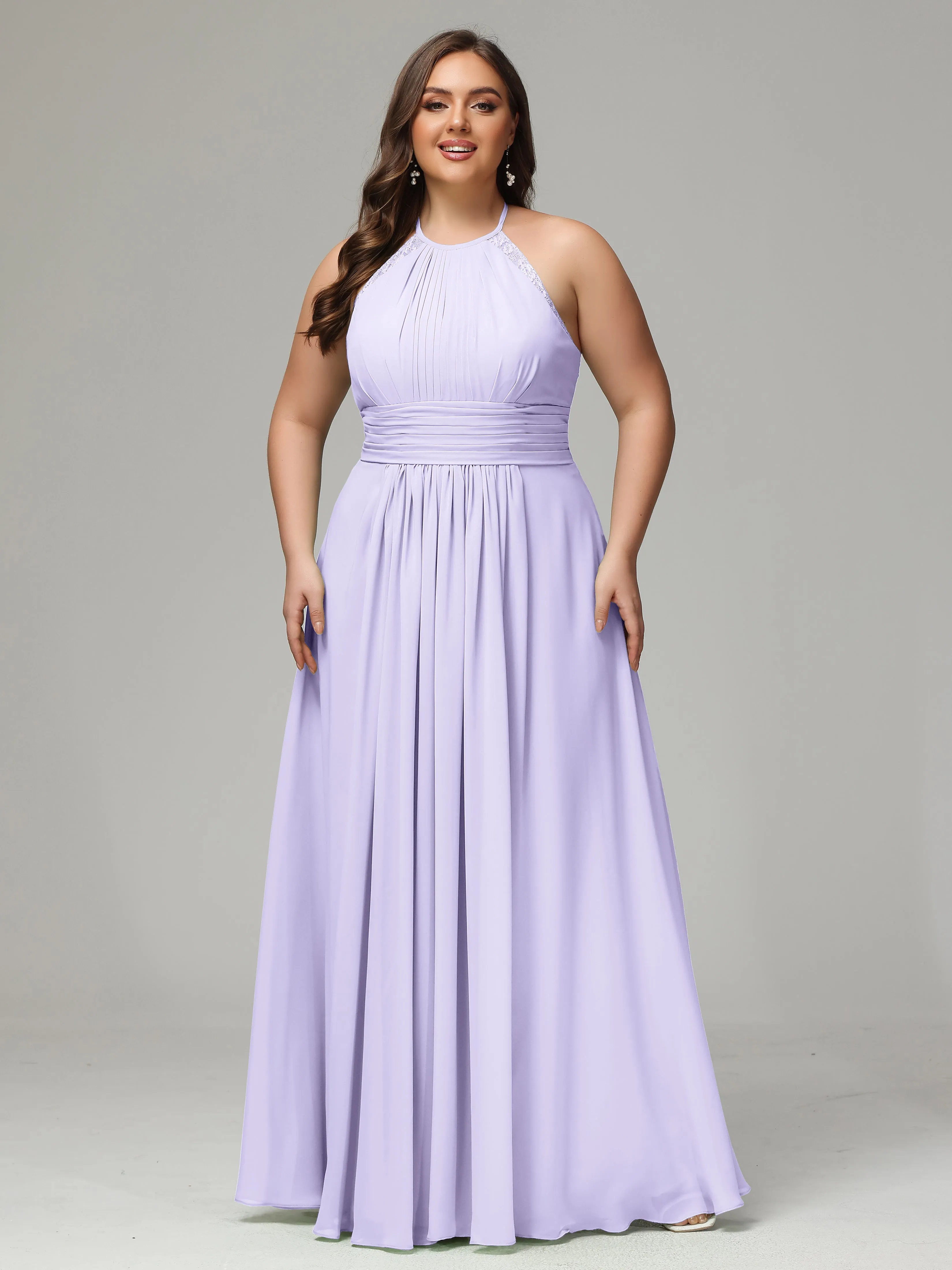 Halter Sleeveless Chiffon Long Plus Bridesmaid Dresses
