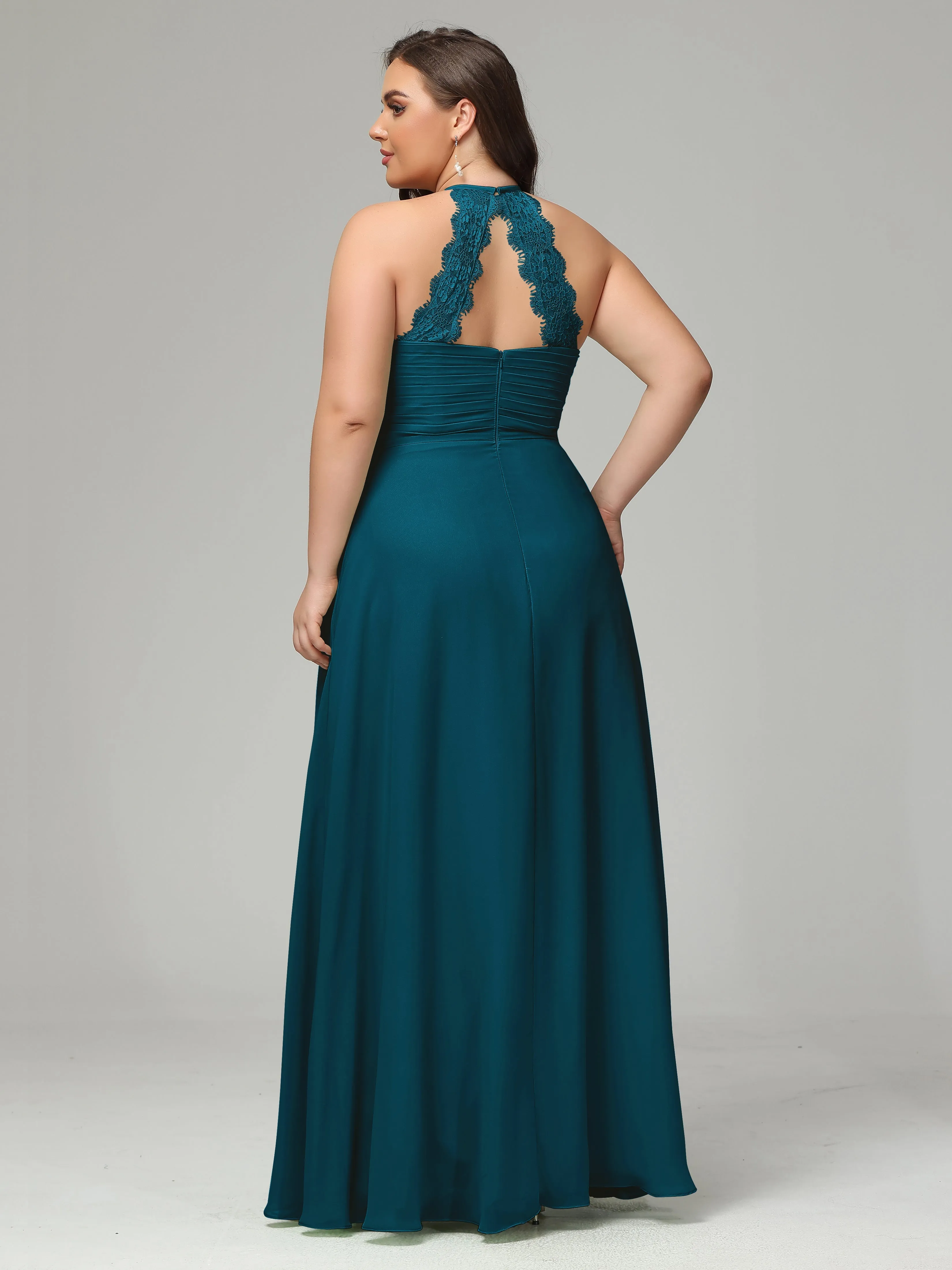 Halter Sleeveless Chiffon Long Plus Bridesmaid Dresses