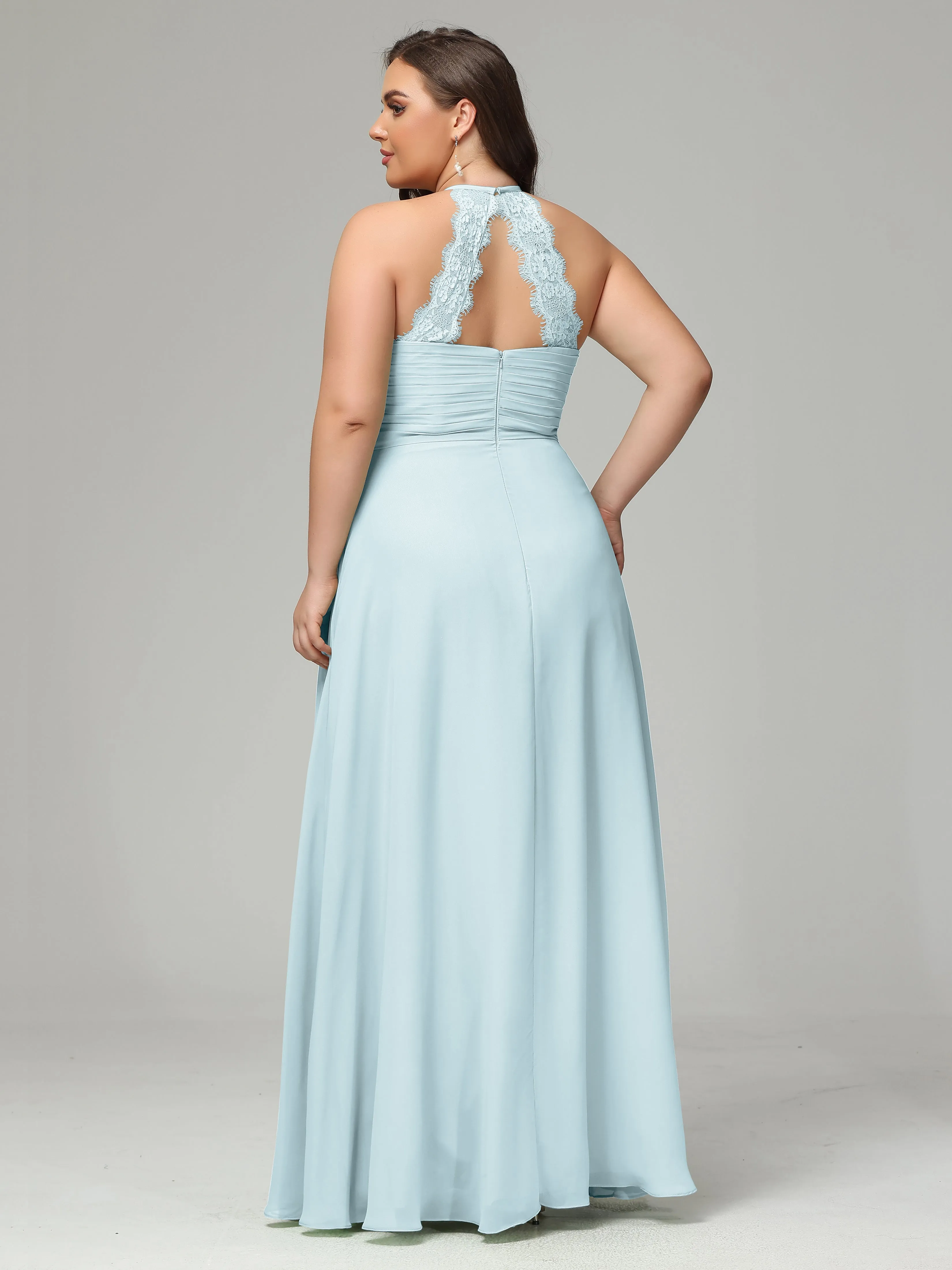 Halter Sleeveless Chiffon Long Plus Bridesmaid Dresses