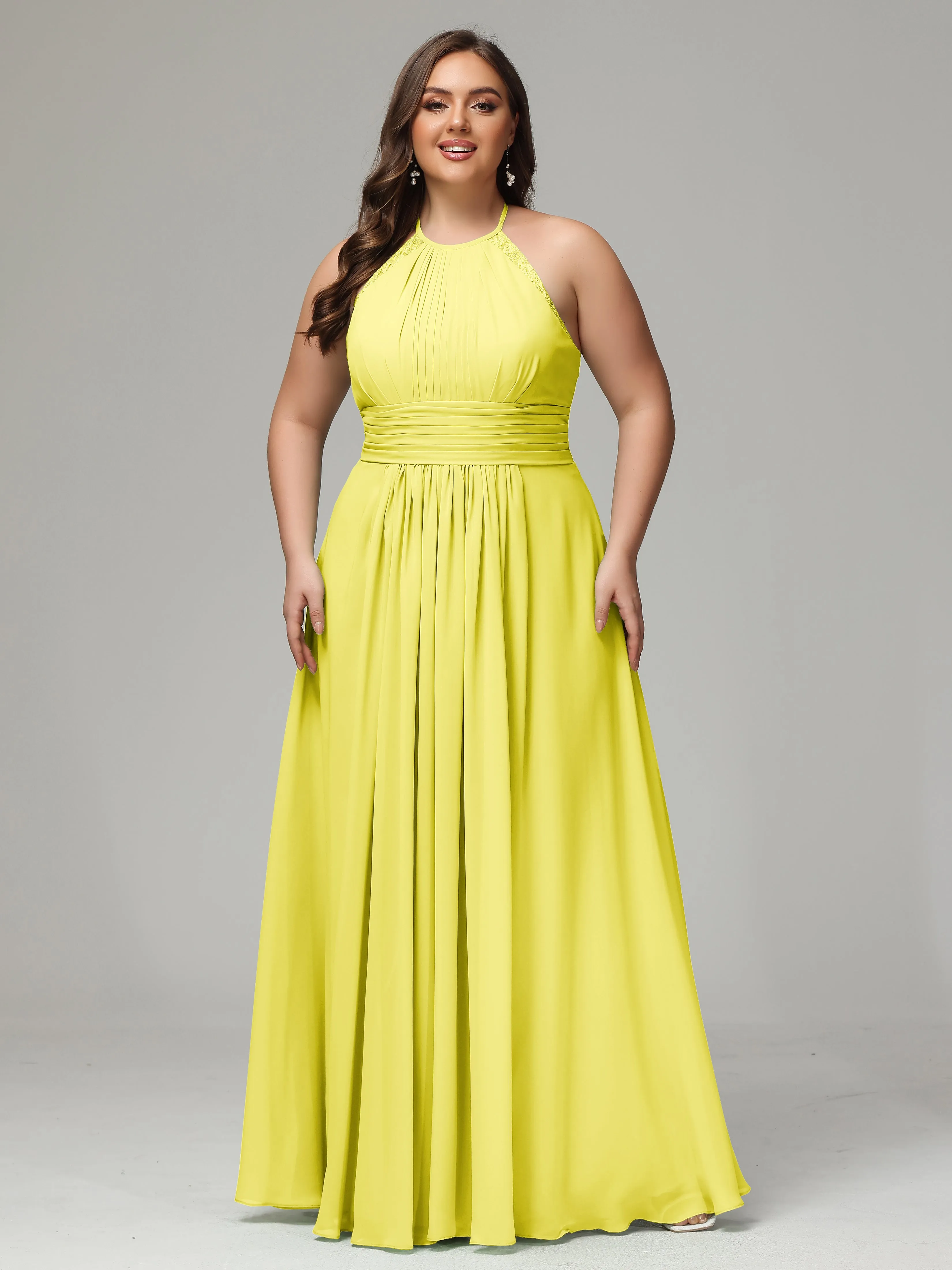 Halter Sleeveless Chiffon Long Plus Bridesmaid Dresses