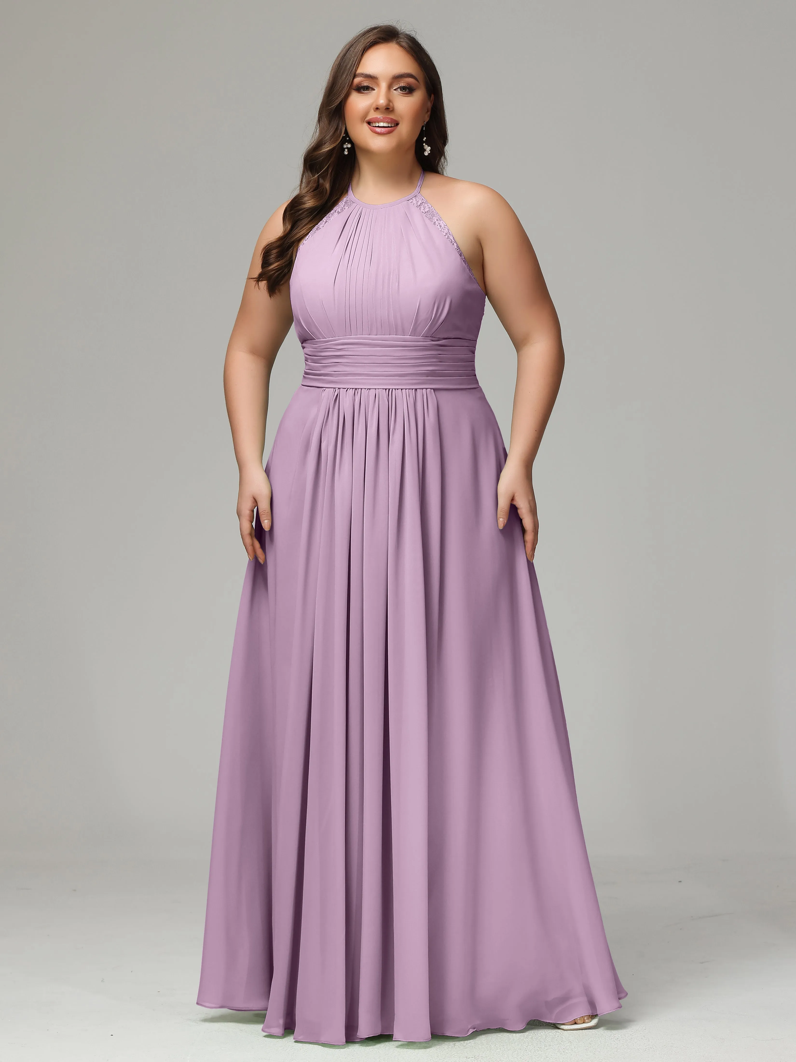 Halter Sleeveless Chiffon Long Plus Bridesmaid Dresses