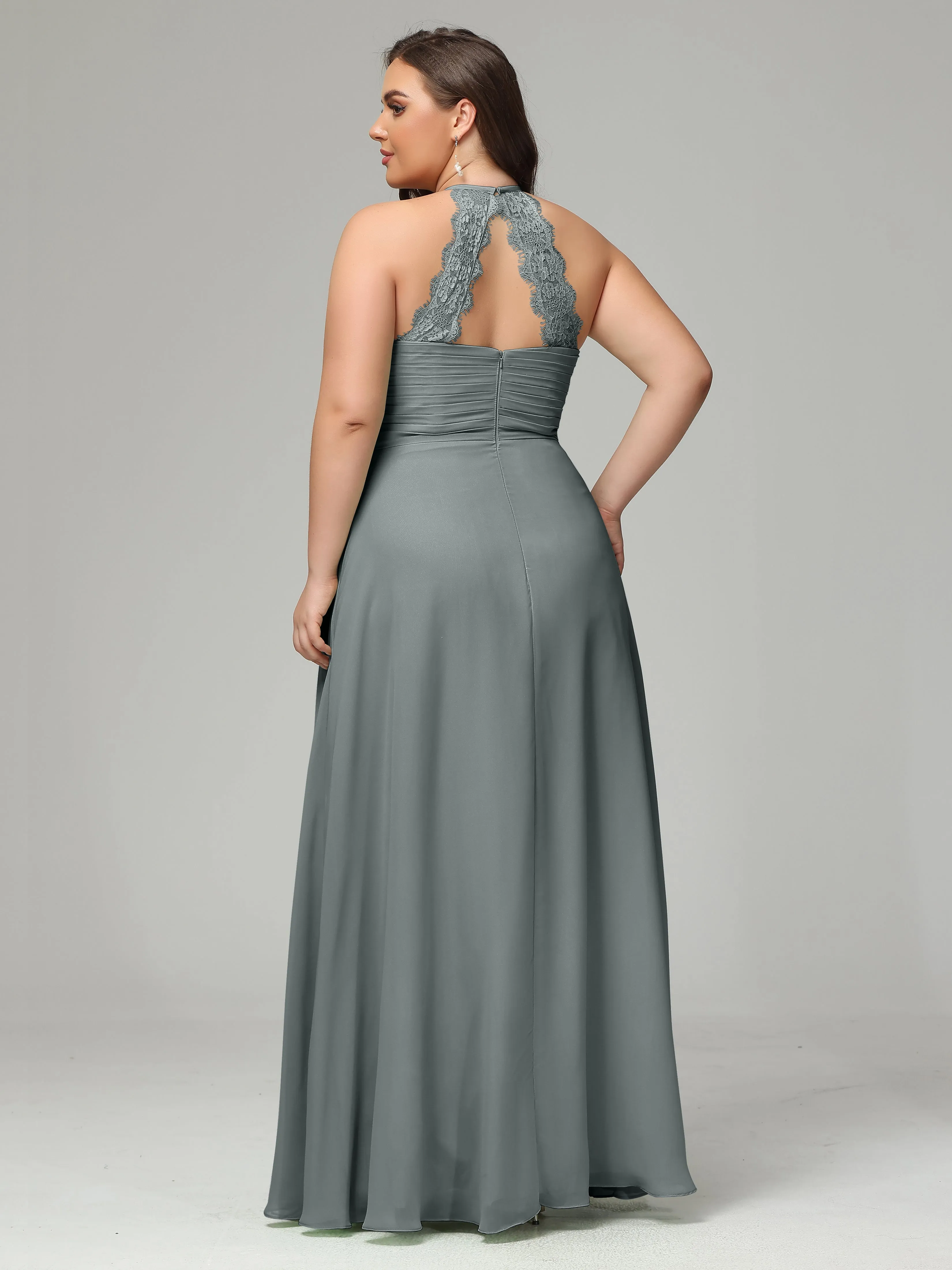 Halter Sleeveless Chiffon Long Plus Bridesmaid Dresses
