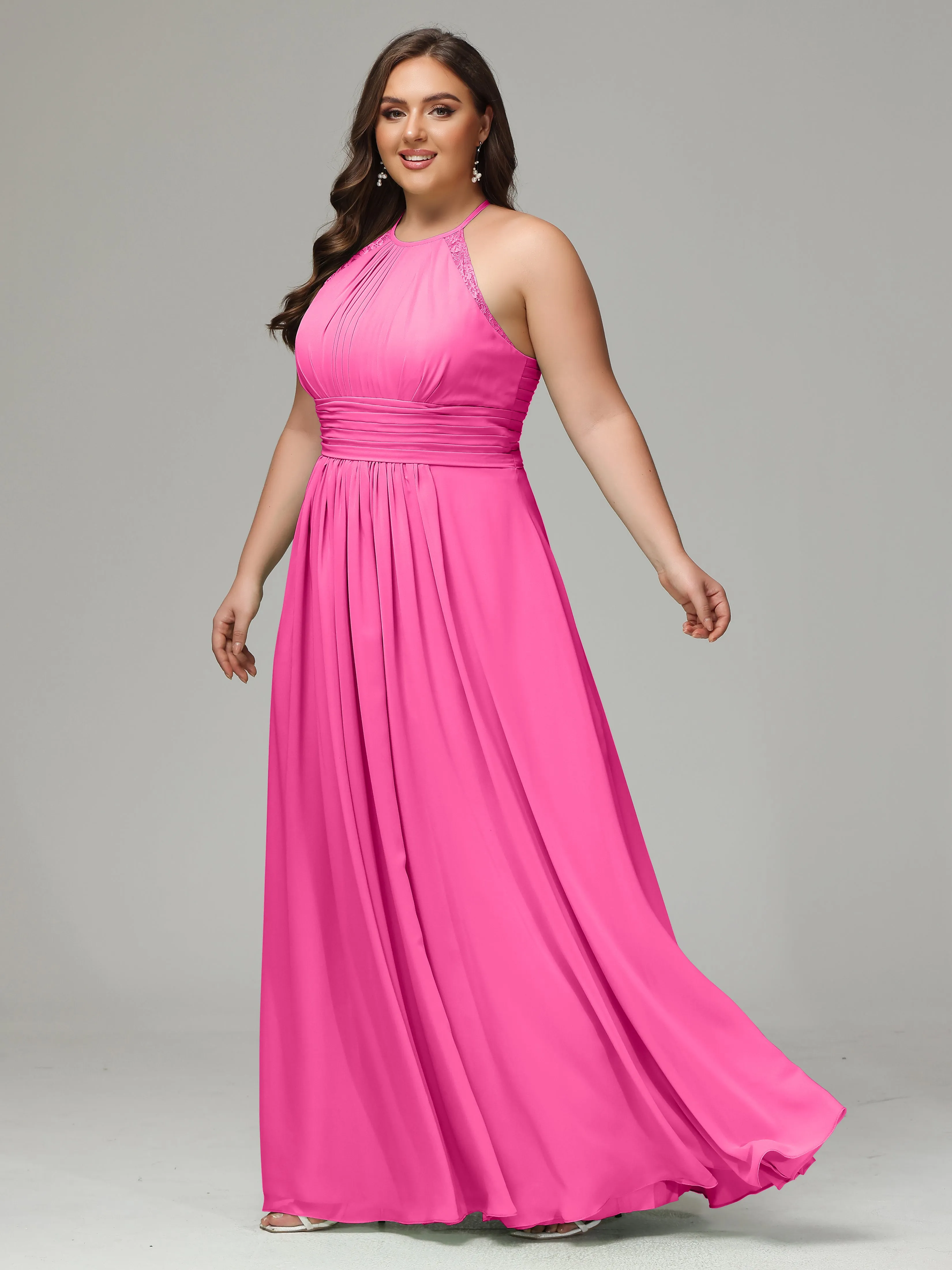 Halter Sleeveless Chiffon Long Plus Bridesmaid Dresses