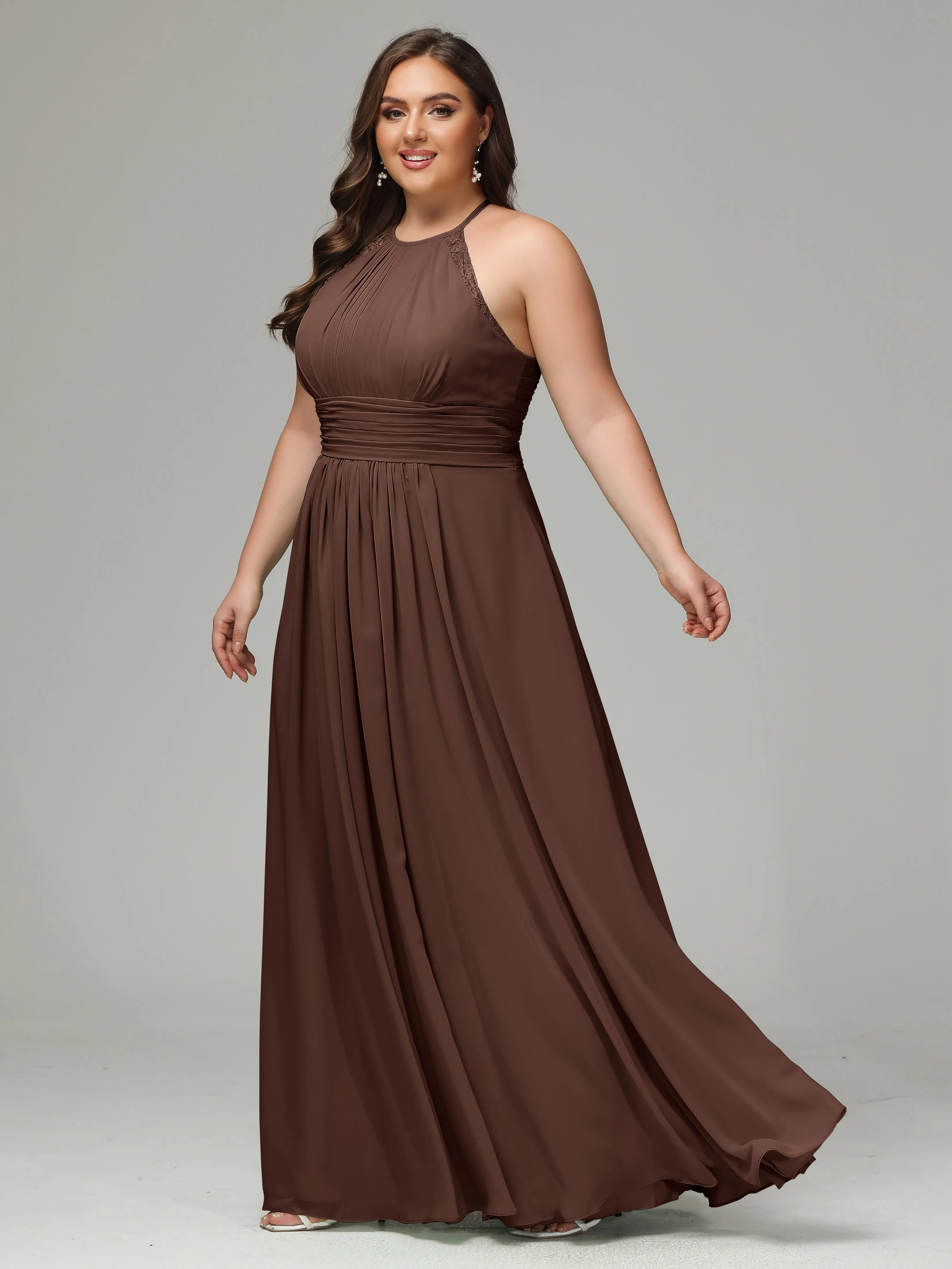 Halter Sleeveless Chiffon Long Plus Bridesmaid Dresses