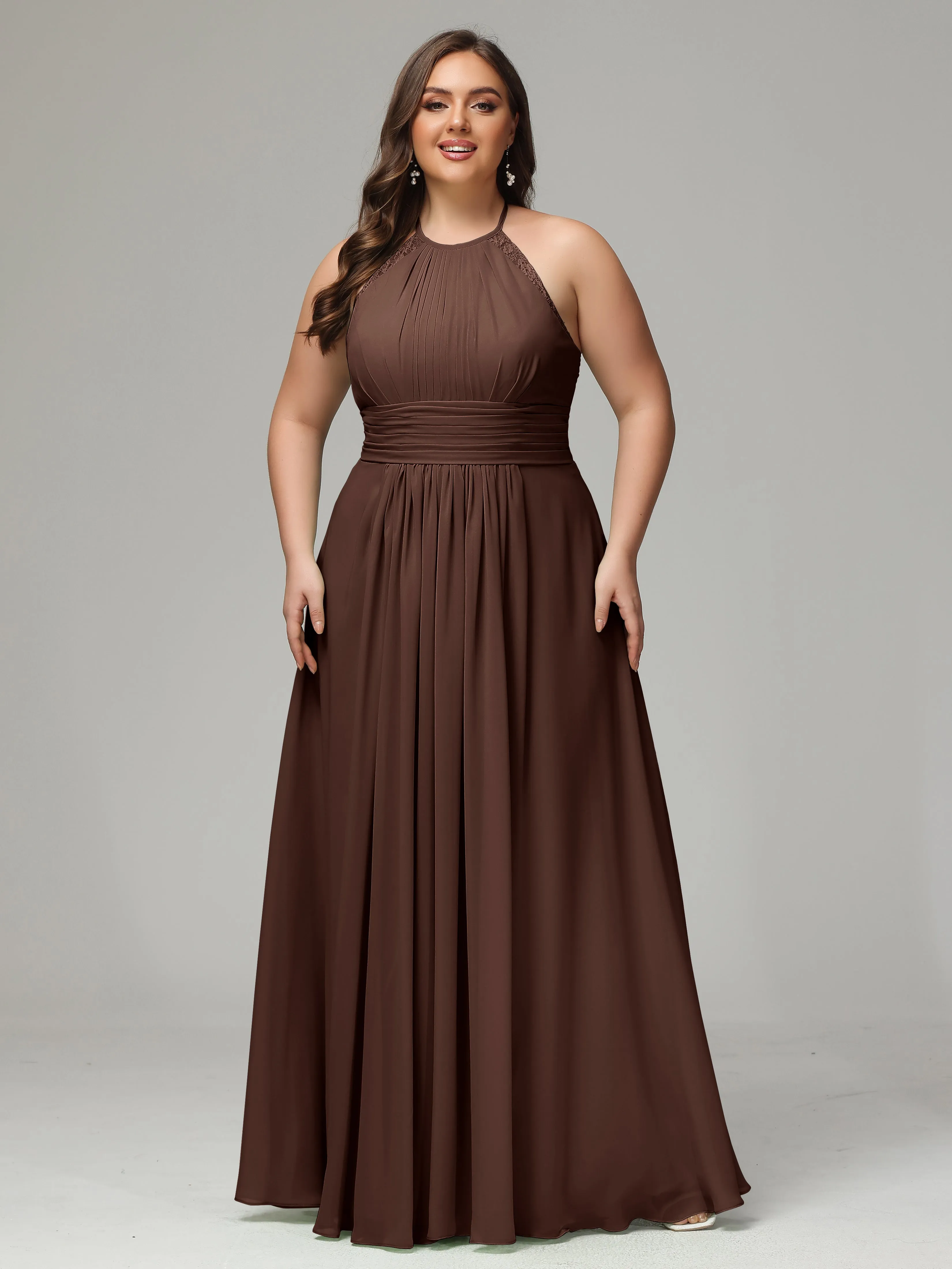 Halter Sleeveless Chiffon Long Plus Bridesmaid Dresses