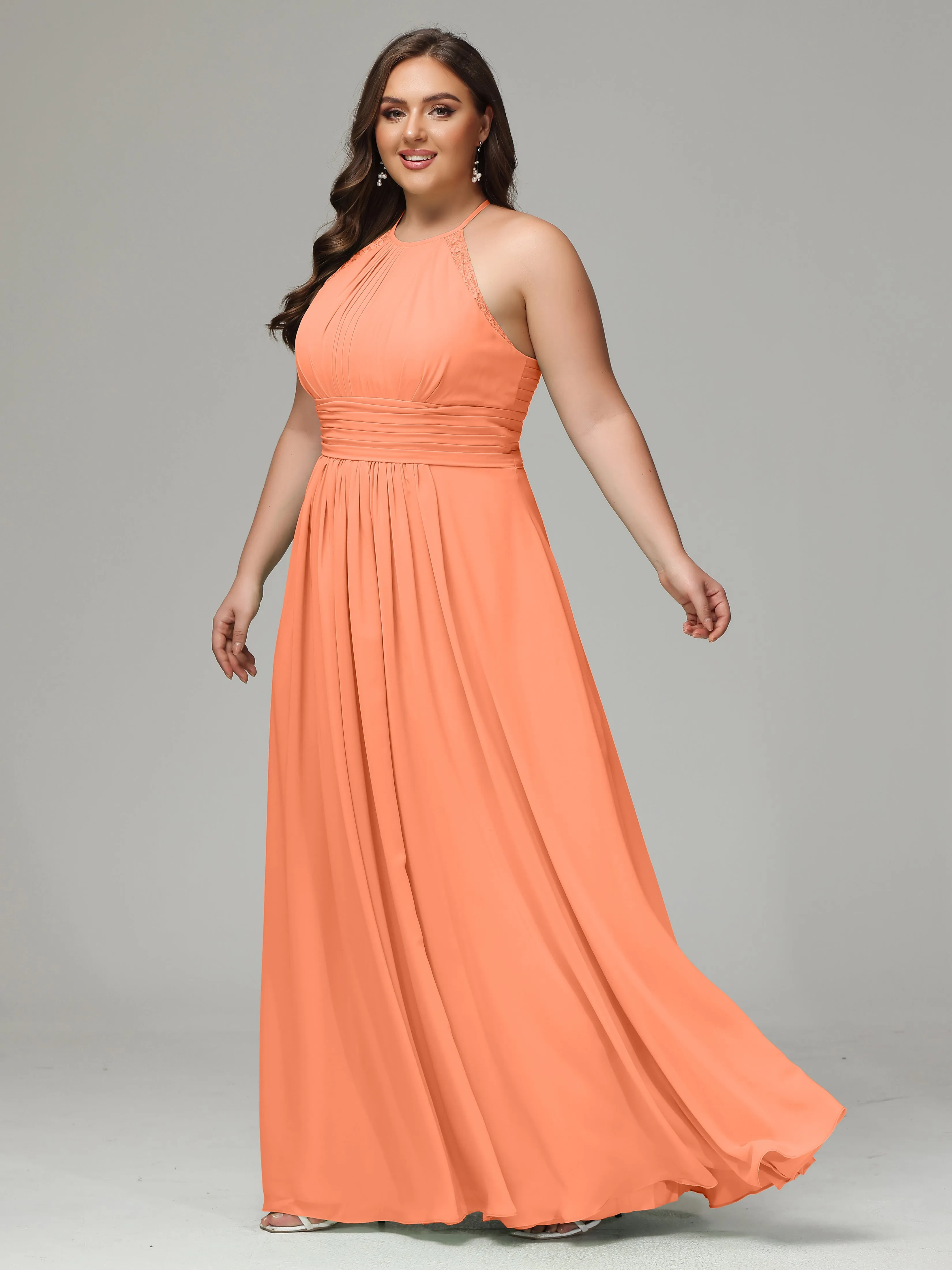 Halter Sleeveless Chiffon Long Plus Bridesmaid Dresses