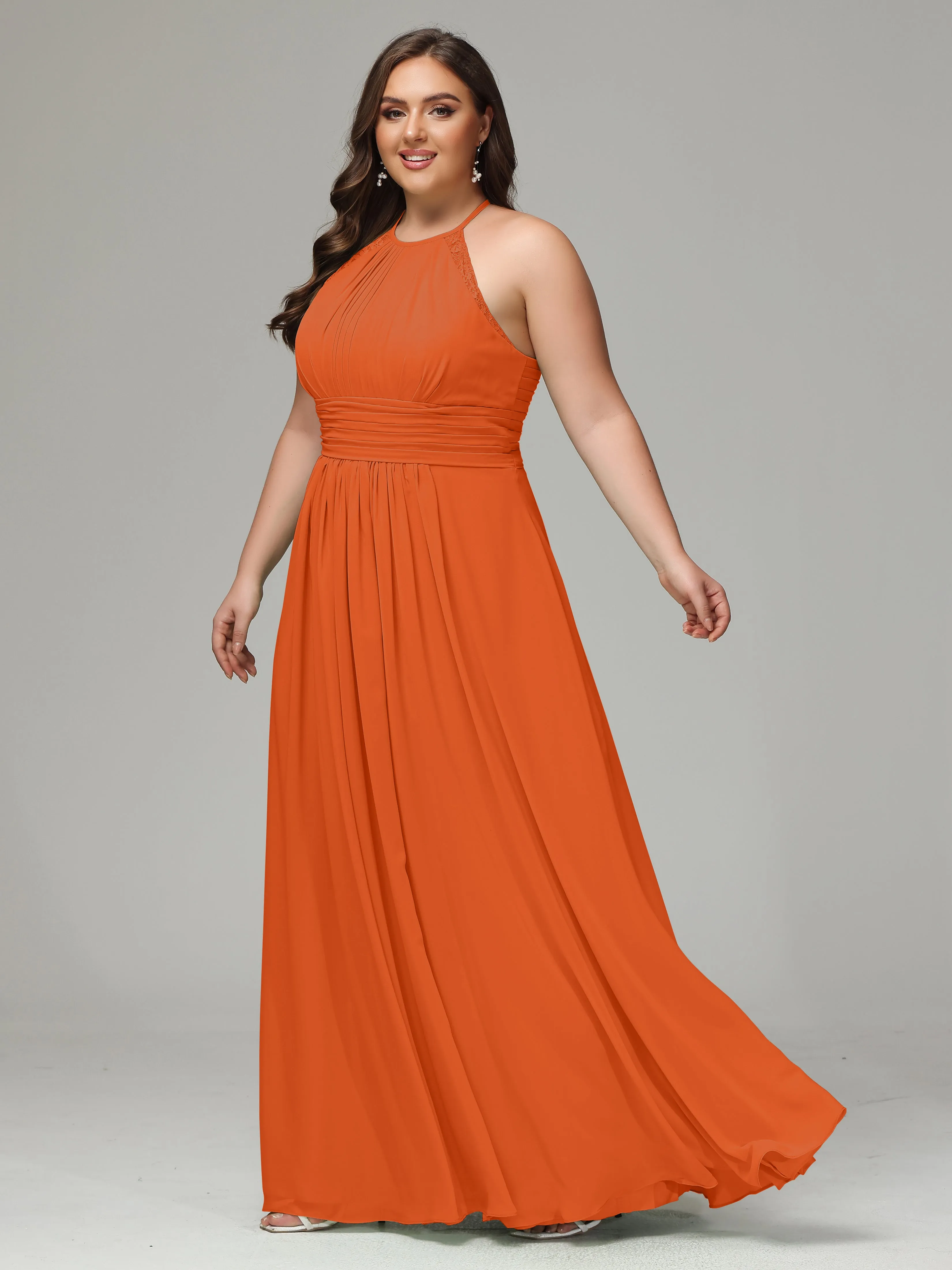 Halter Sleeveless Chiffon Long Plus Bridesmaid Dresses