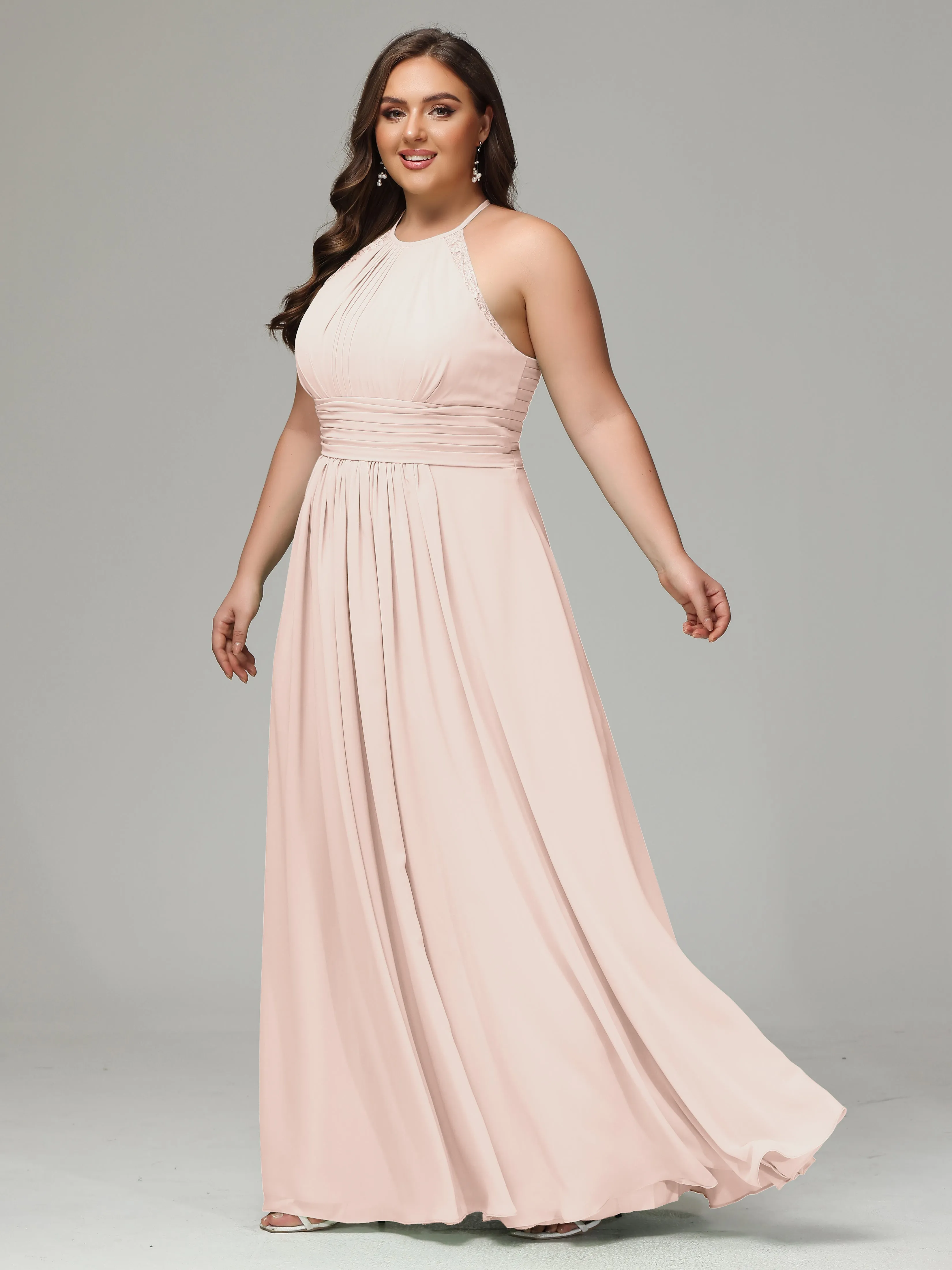 Halter Sleeveless Chiffon Long Plus Bridesmaid Dresses