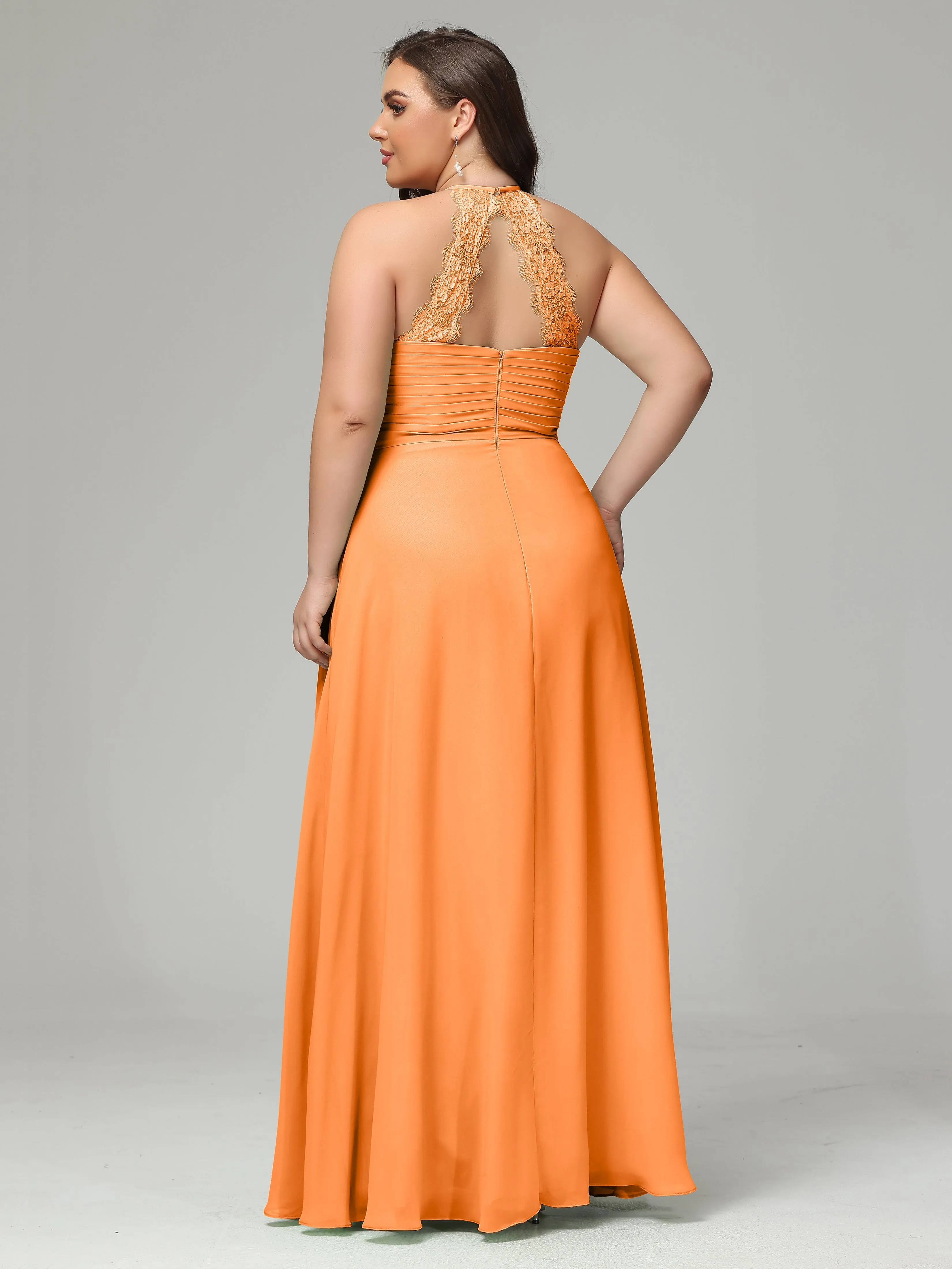 Halter Sleeveless Chiffon Long Plus Bridesmaid Dresses