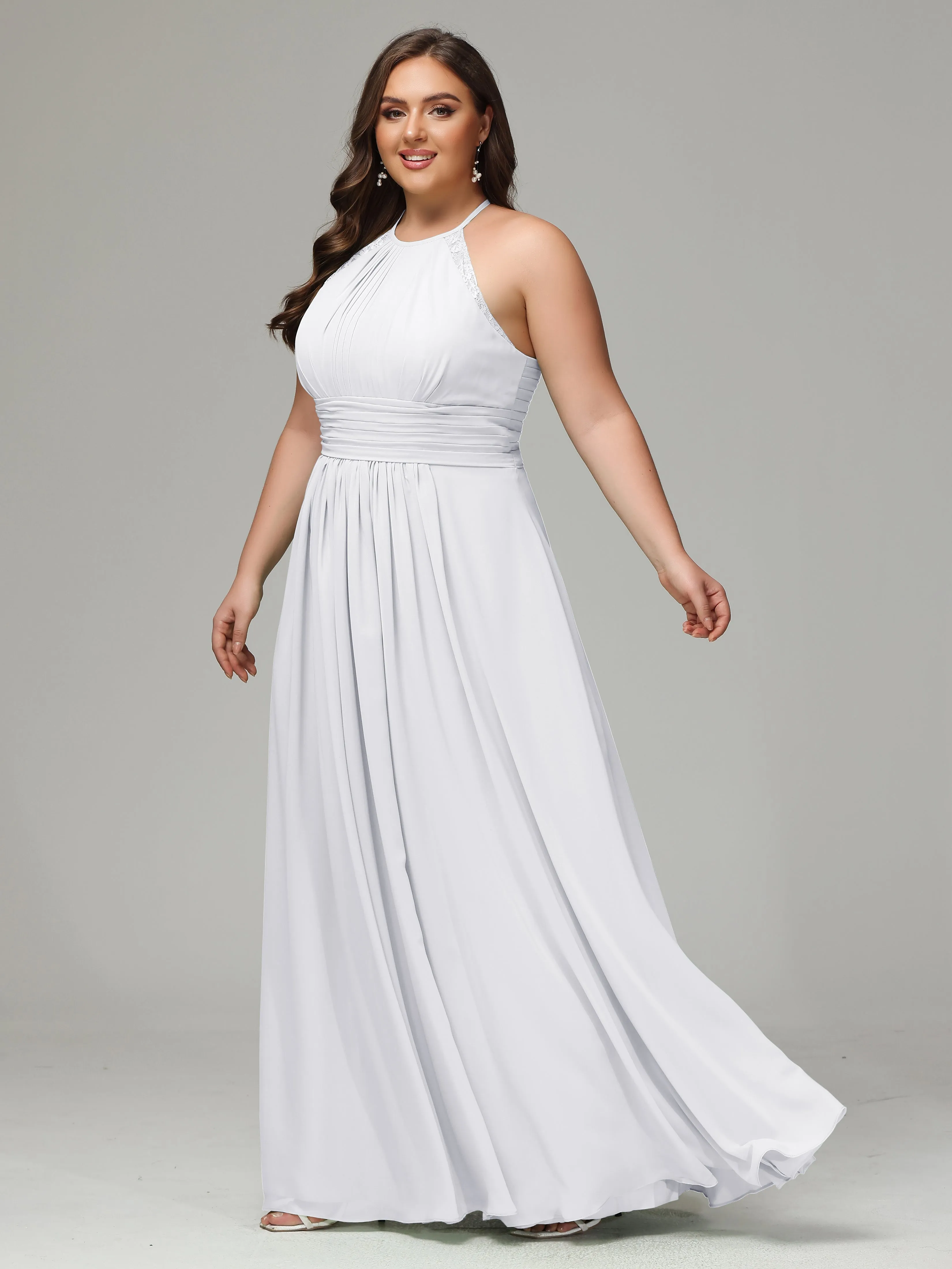 Halter Sleeveless Chiffon Long Plus Bridesmaid Dresses