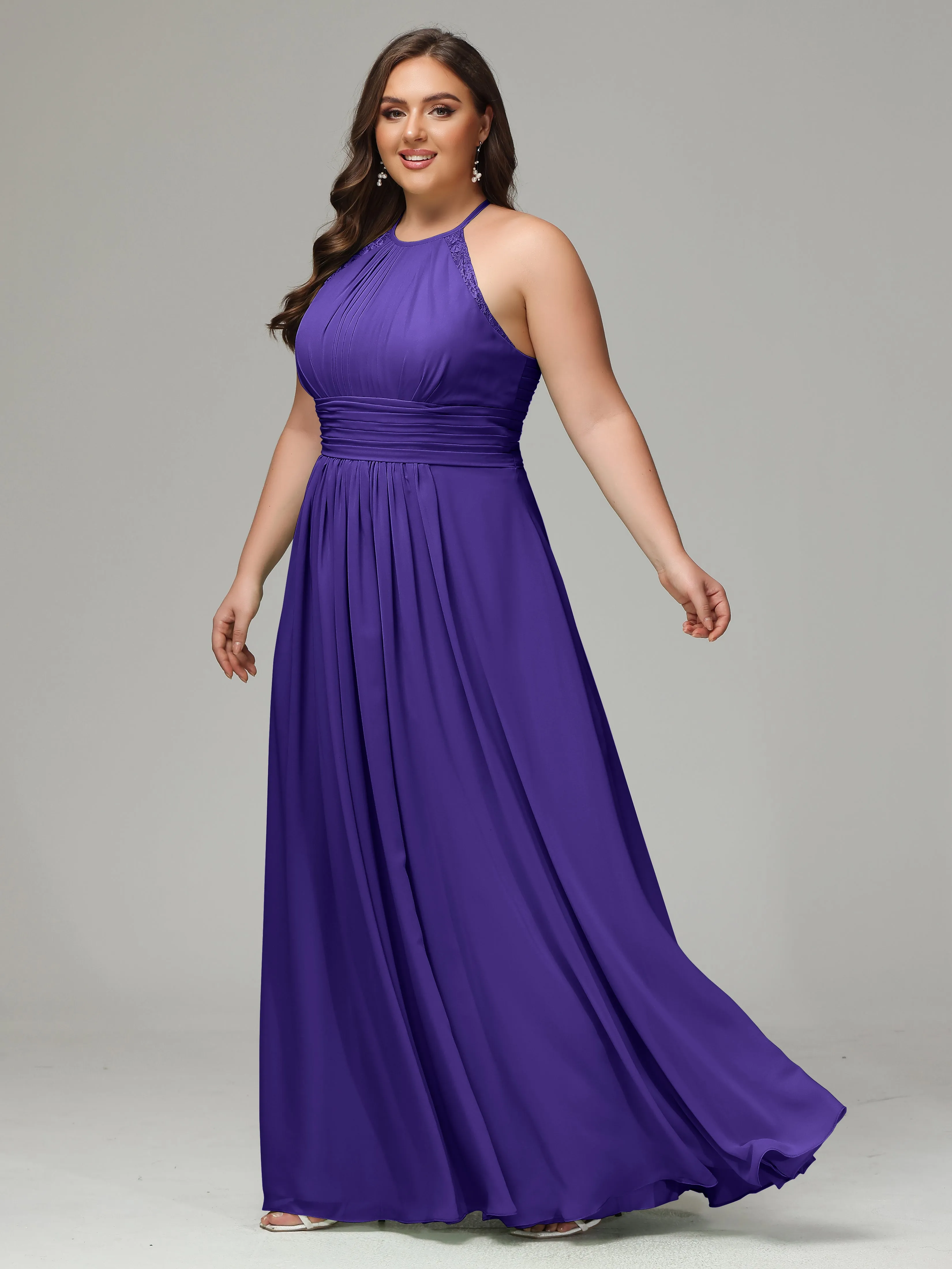 Halter Sleeveless Chiffon Long Plus Bridesmaid Dresses
