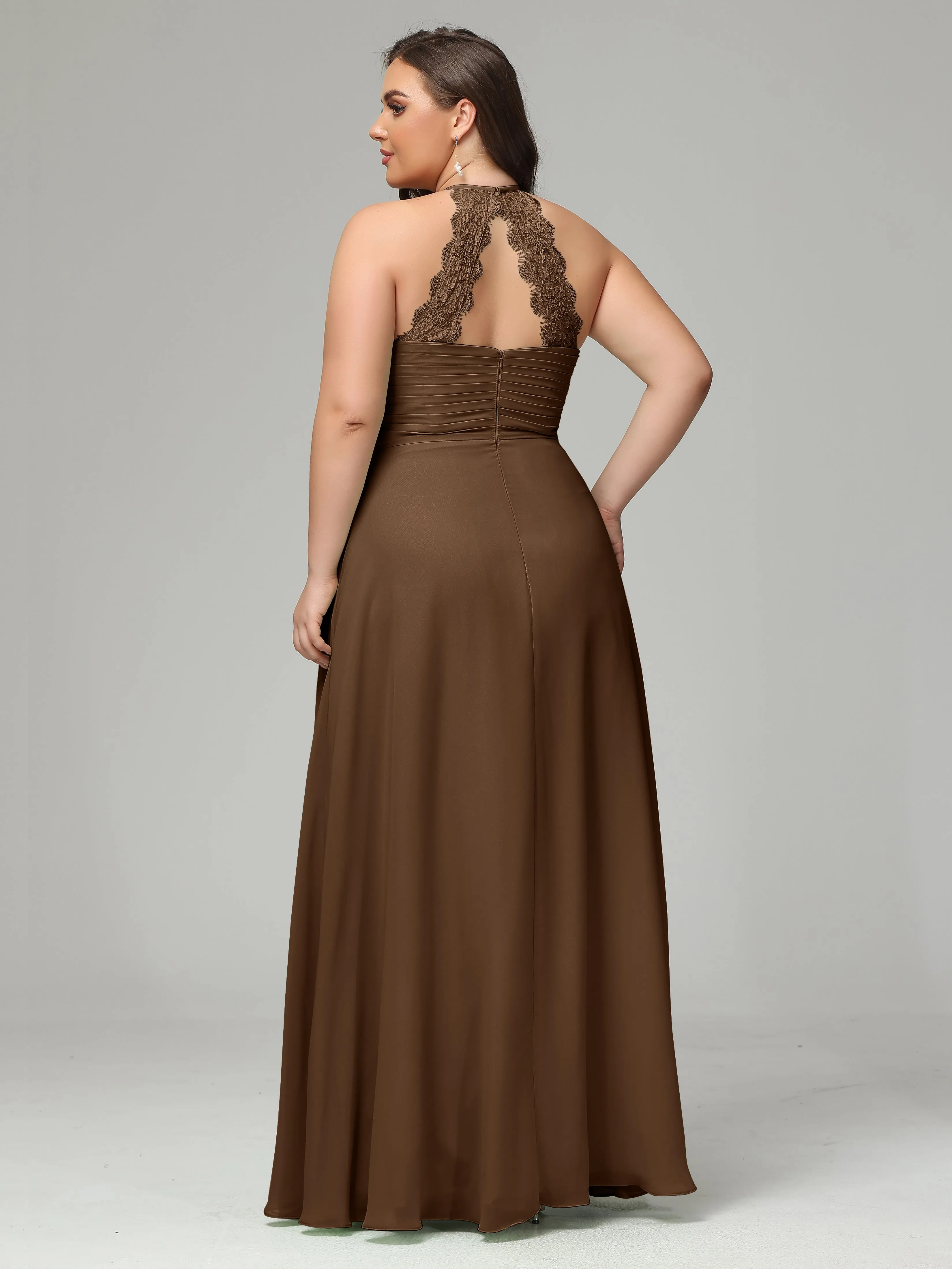 Halter Sleeveless Chiffon Long Plus Bridesmaid Dresses