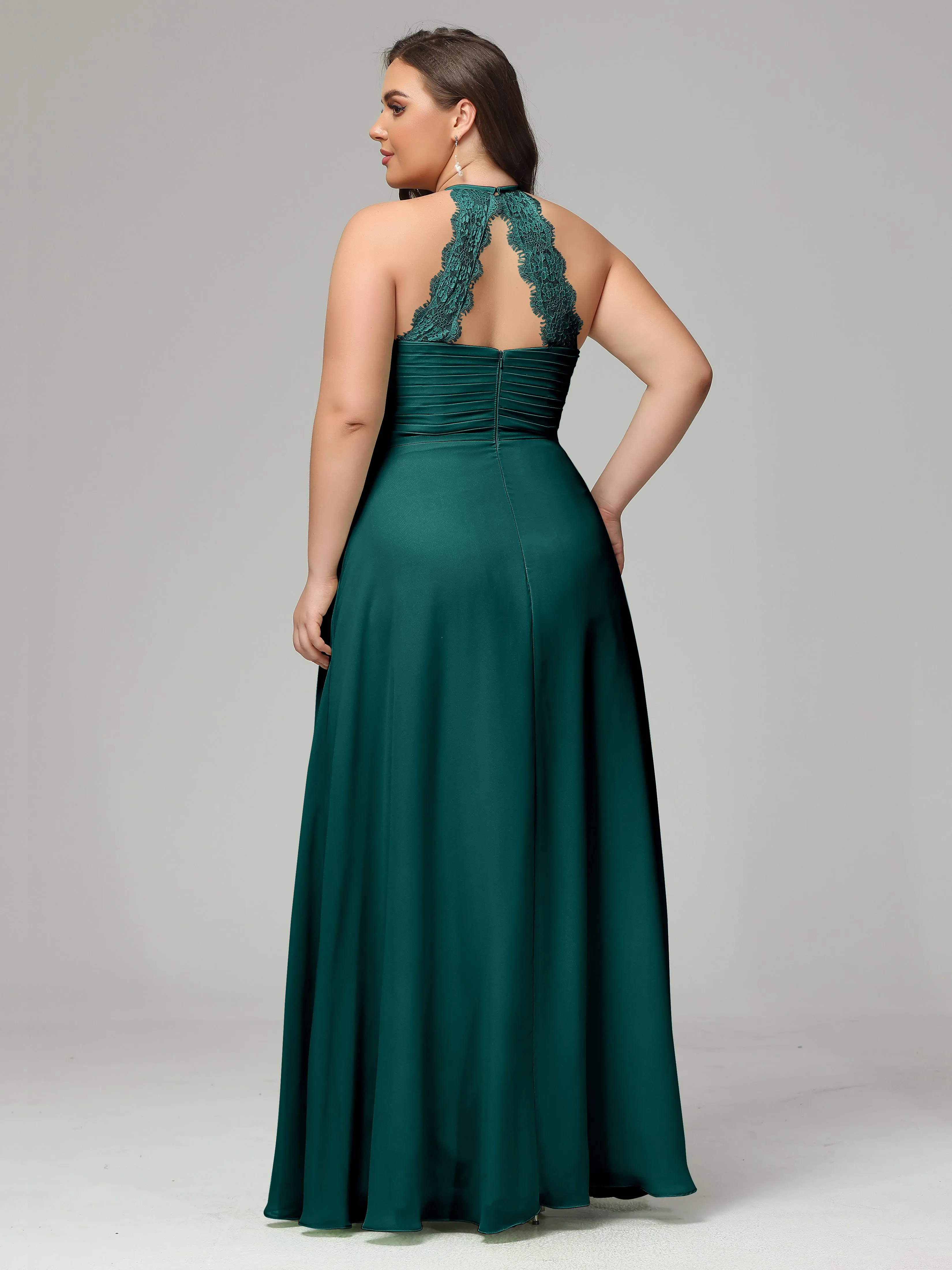 Halter Sleeveless Chiffon Long Plus Bridesmaid Dresses