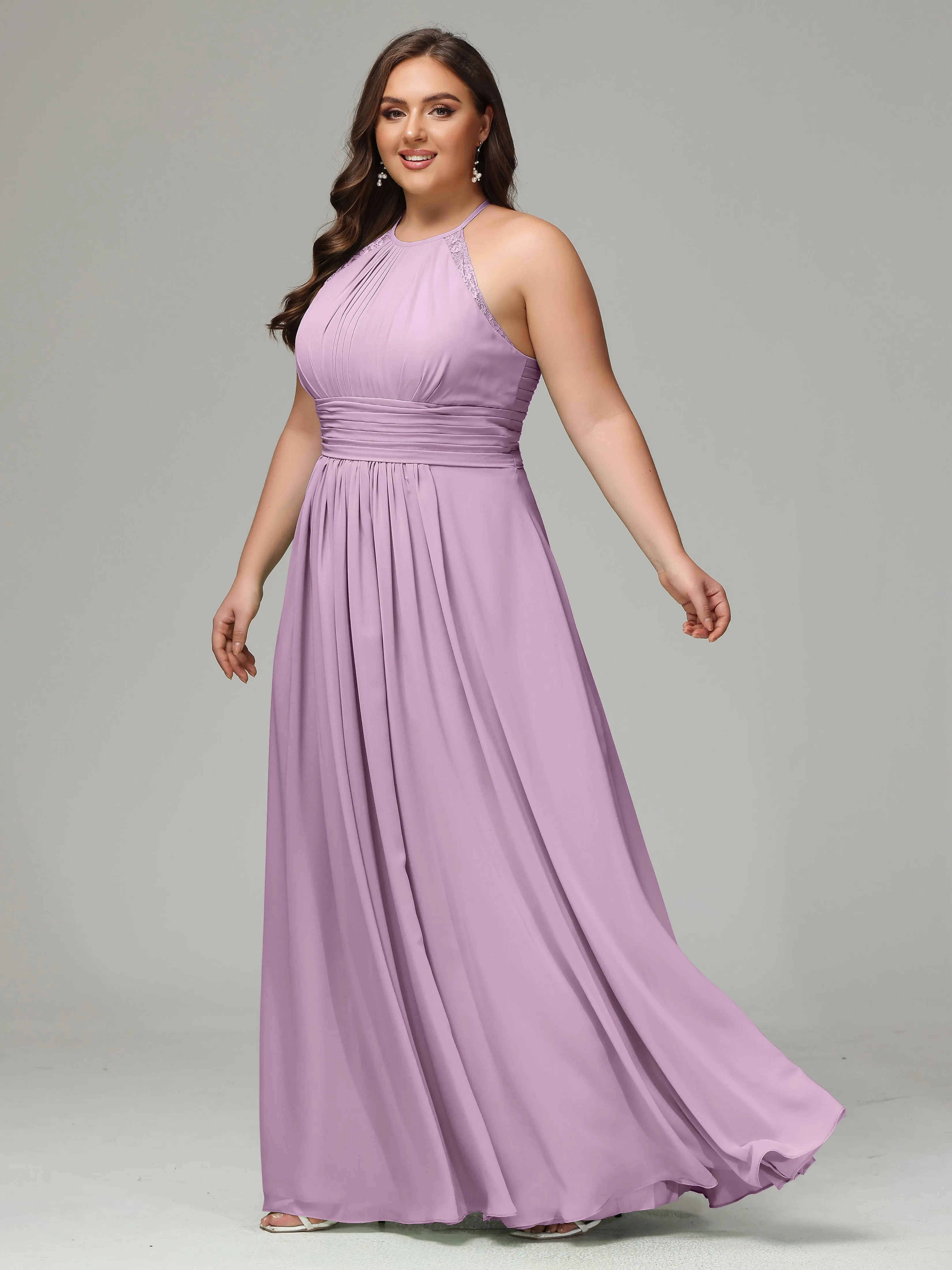Halter Sleeveless Chiffon Long Plus Bridesmaid Dresses