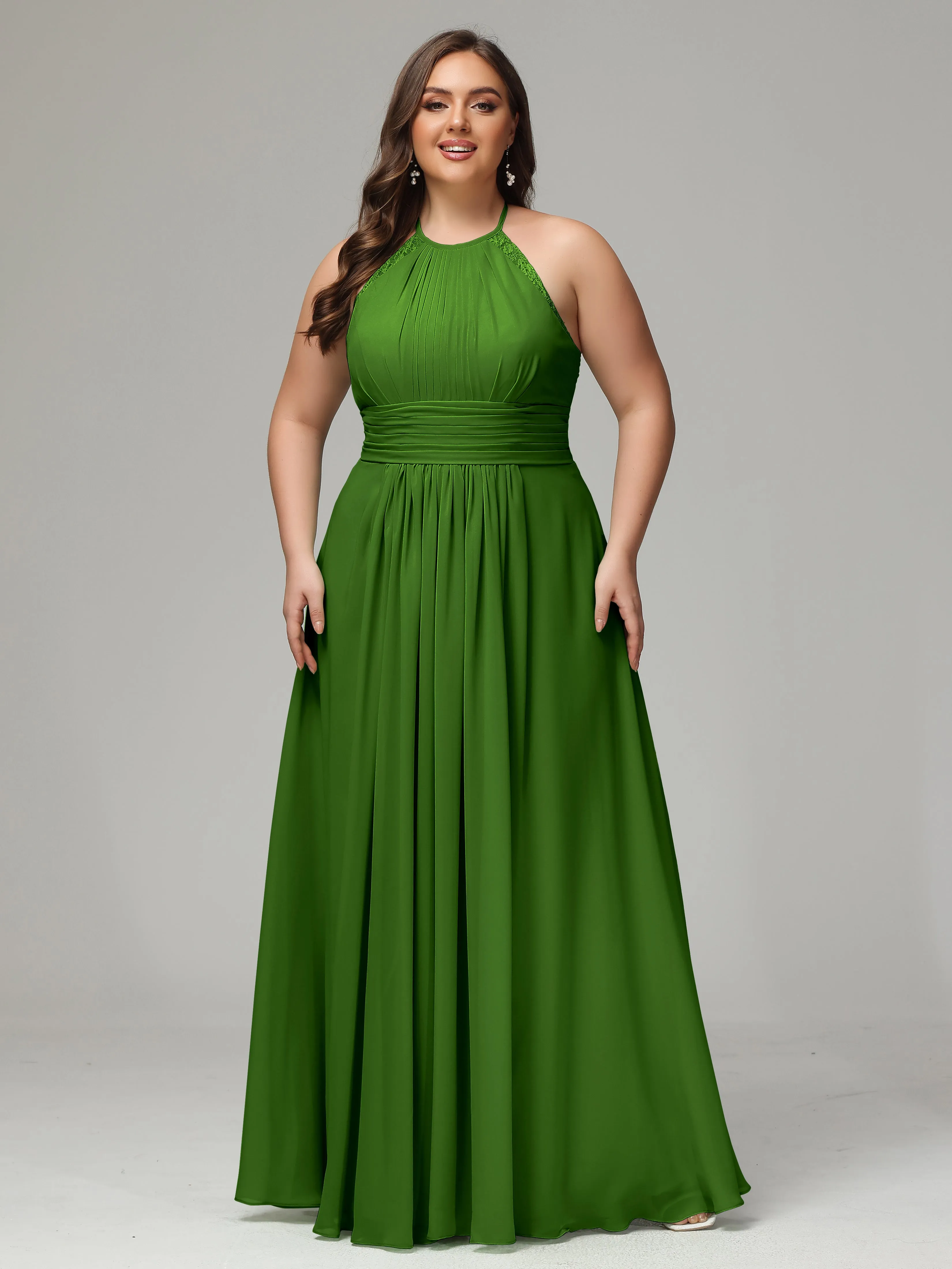 Halter Sleeveless Chiffon Long Plus Bridesmaid Dresses