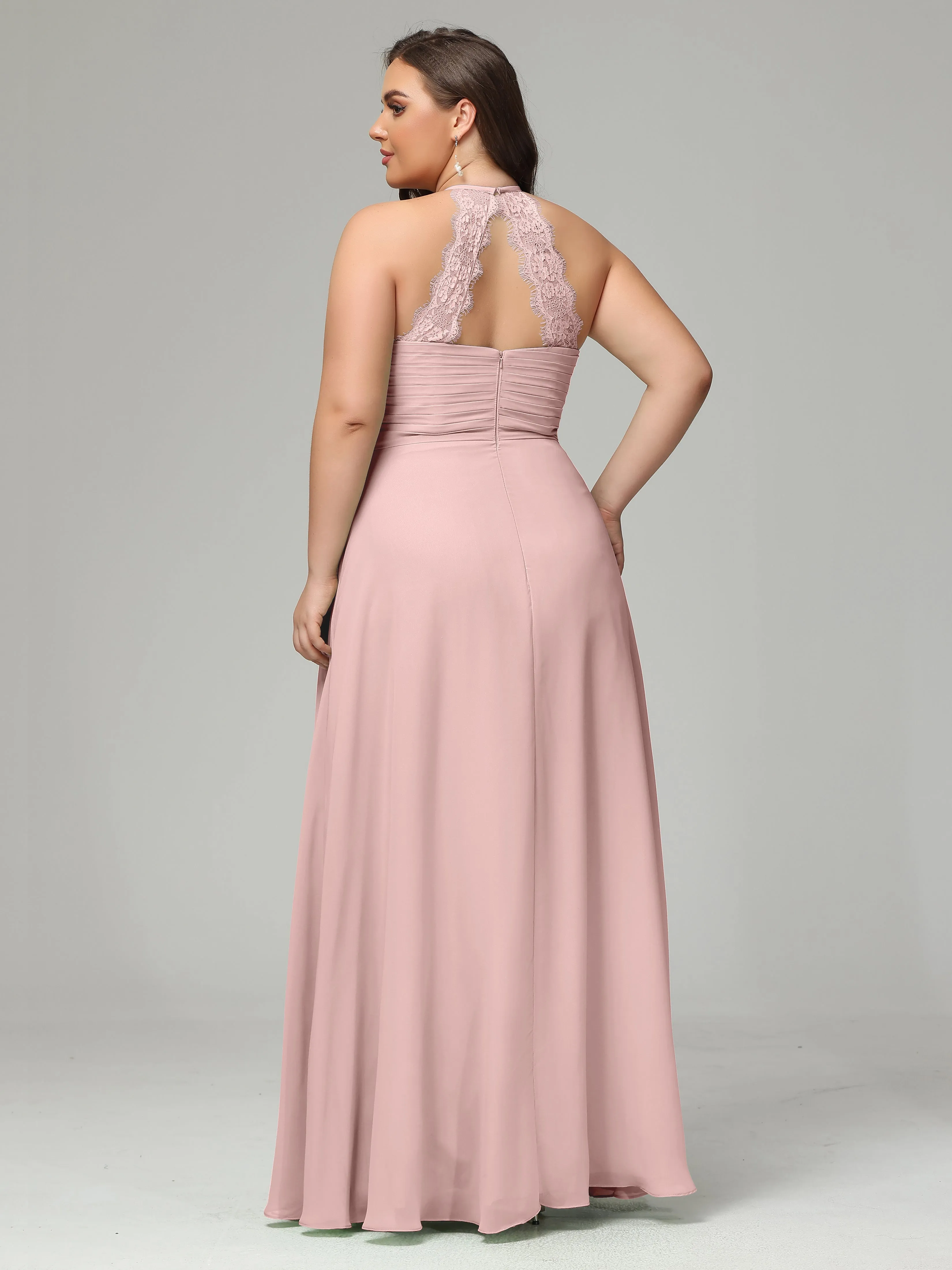 Halter Sleeveless Chiffon Long Plus Bridesmaid Dresses