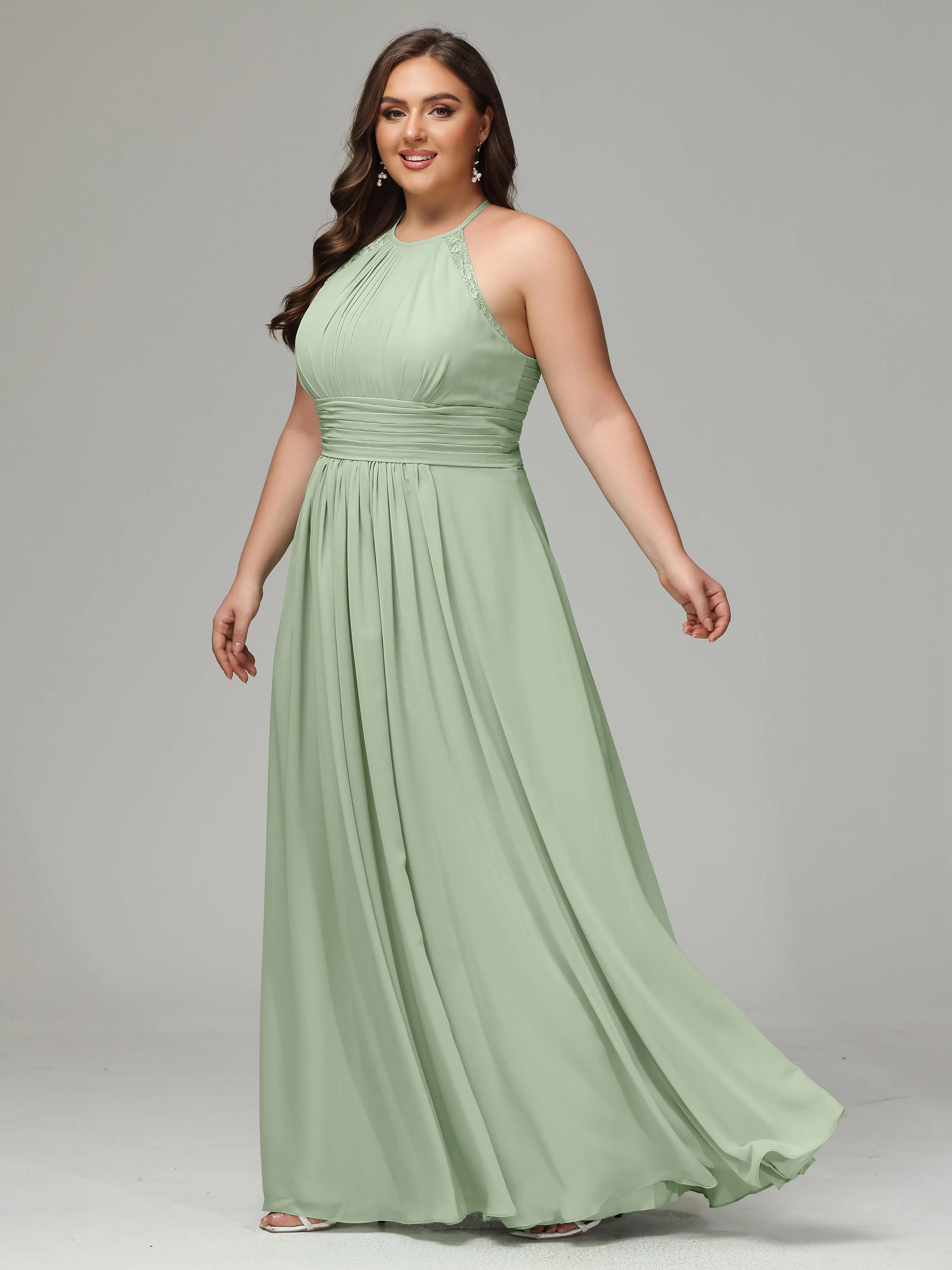Halter Sleeveless Chiffon Long Plus Bridesmaid Dresses