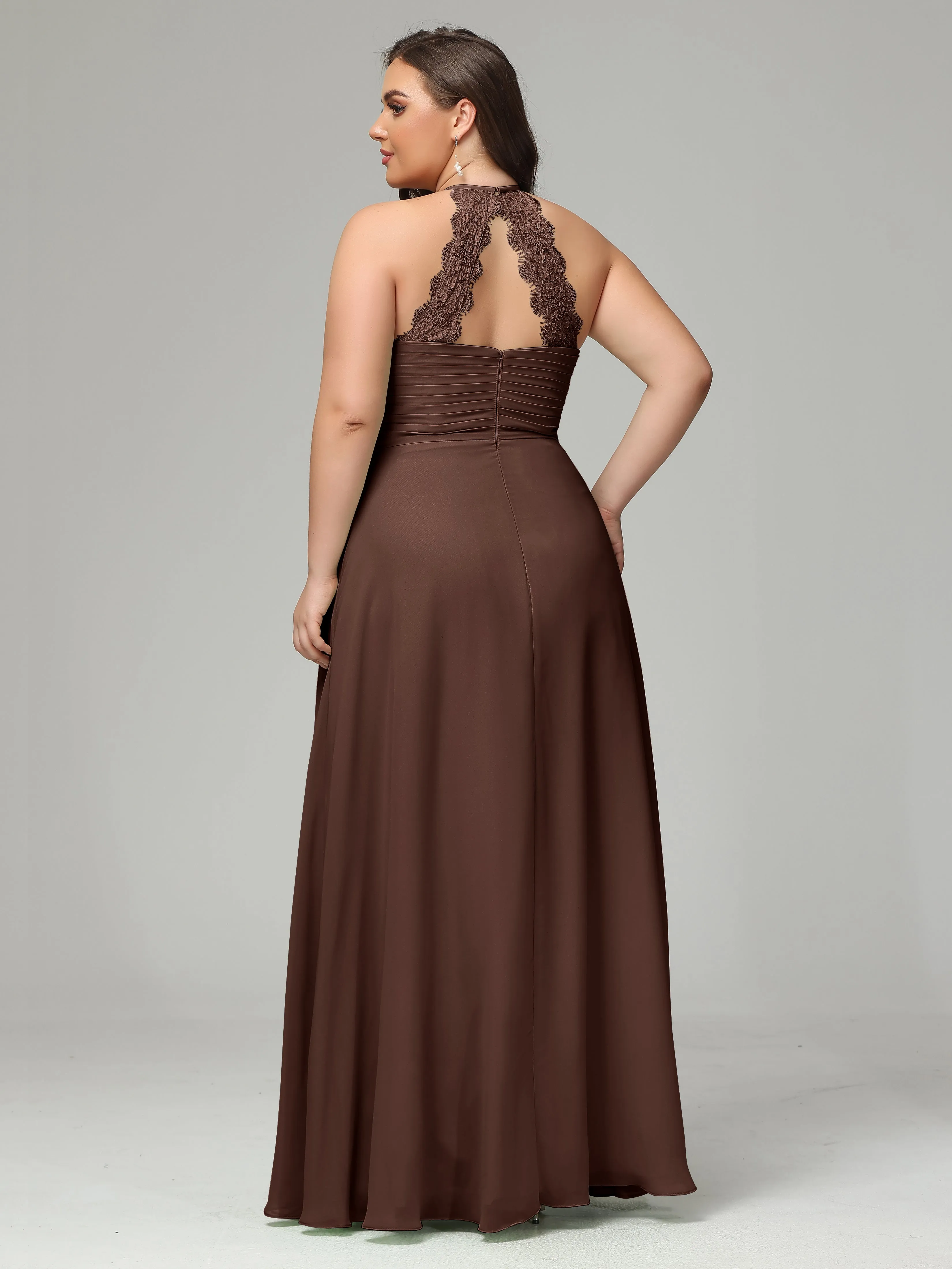 Halter Sleeveless Chiffon Long Plus Bridesmaid Dresses