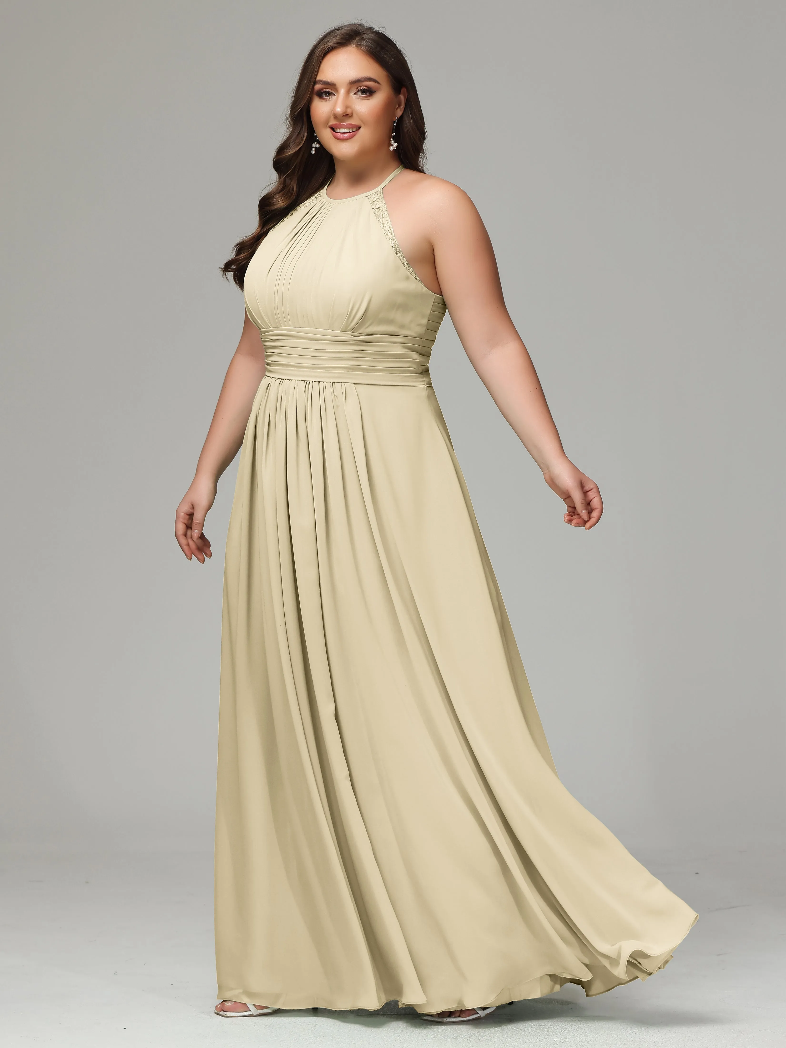 Halter Sleeveless Chiffon Long Plus Bridesmaid Dresses