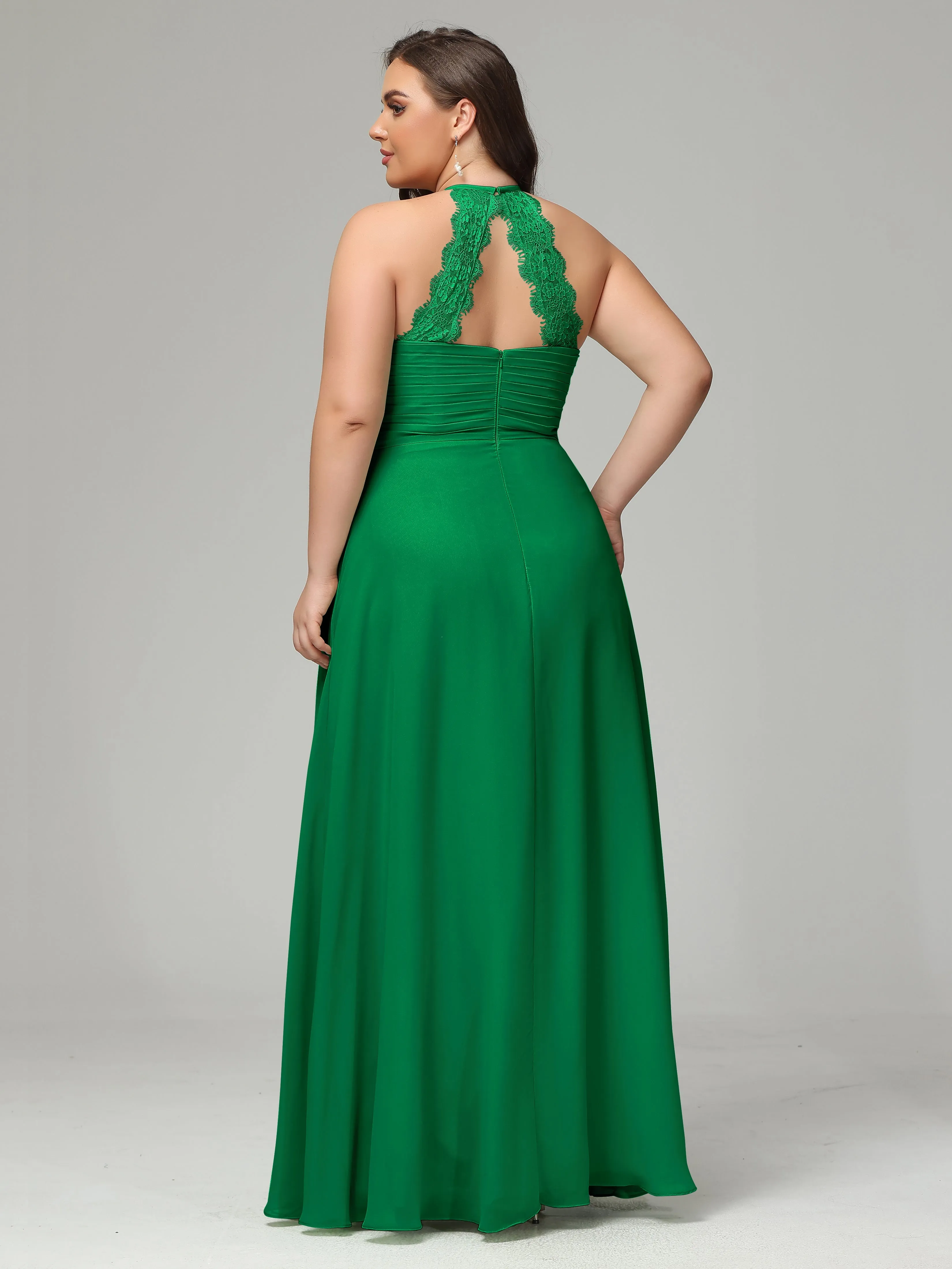 Halter Sleeveless Chiffon Long Plus Bridesmaid Dresses