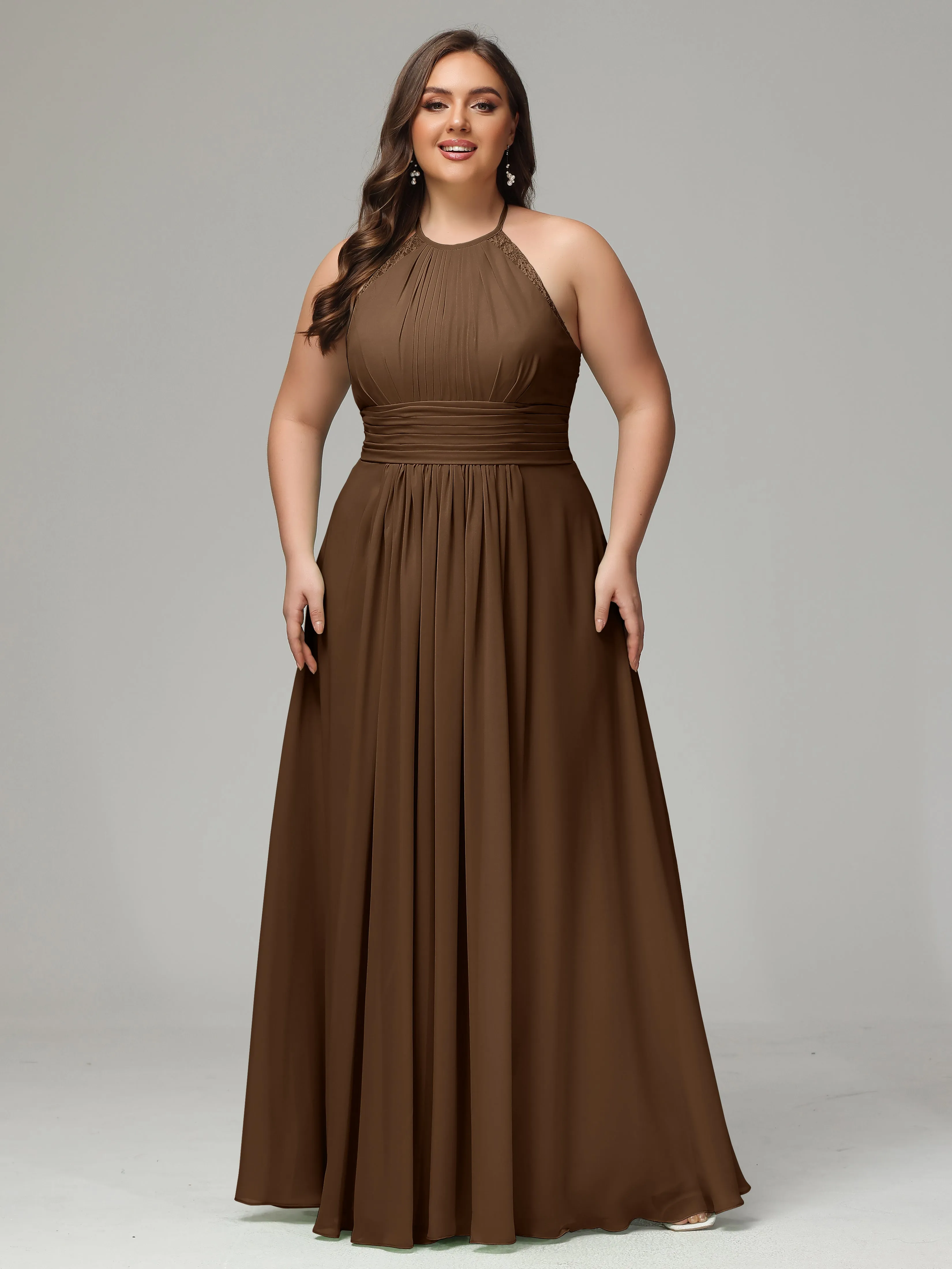 Halter Sleeveless Chiffon Long Plus Bridesmaid Dresses