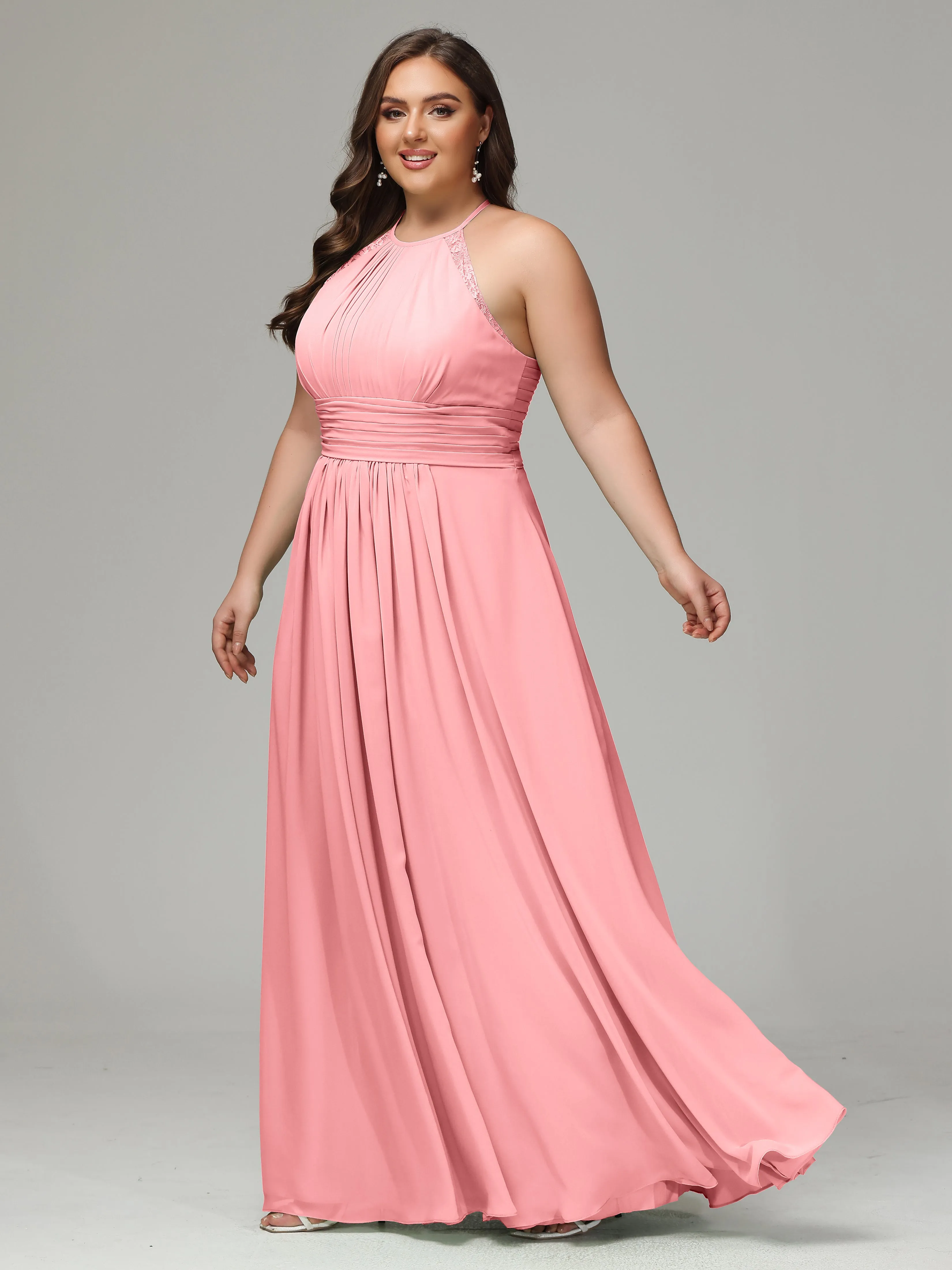 Halter Sleeveless Chiffon Long Plus Bridesmaid Dresses