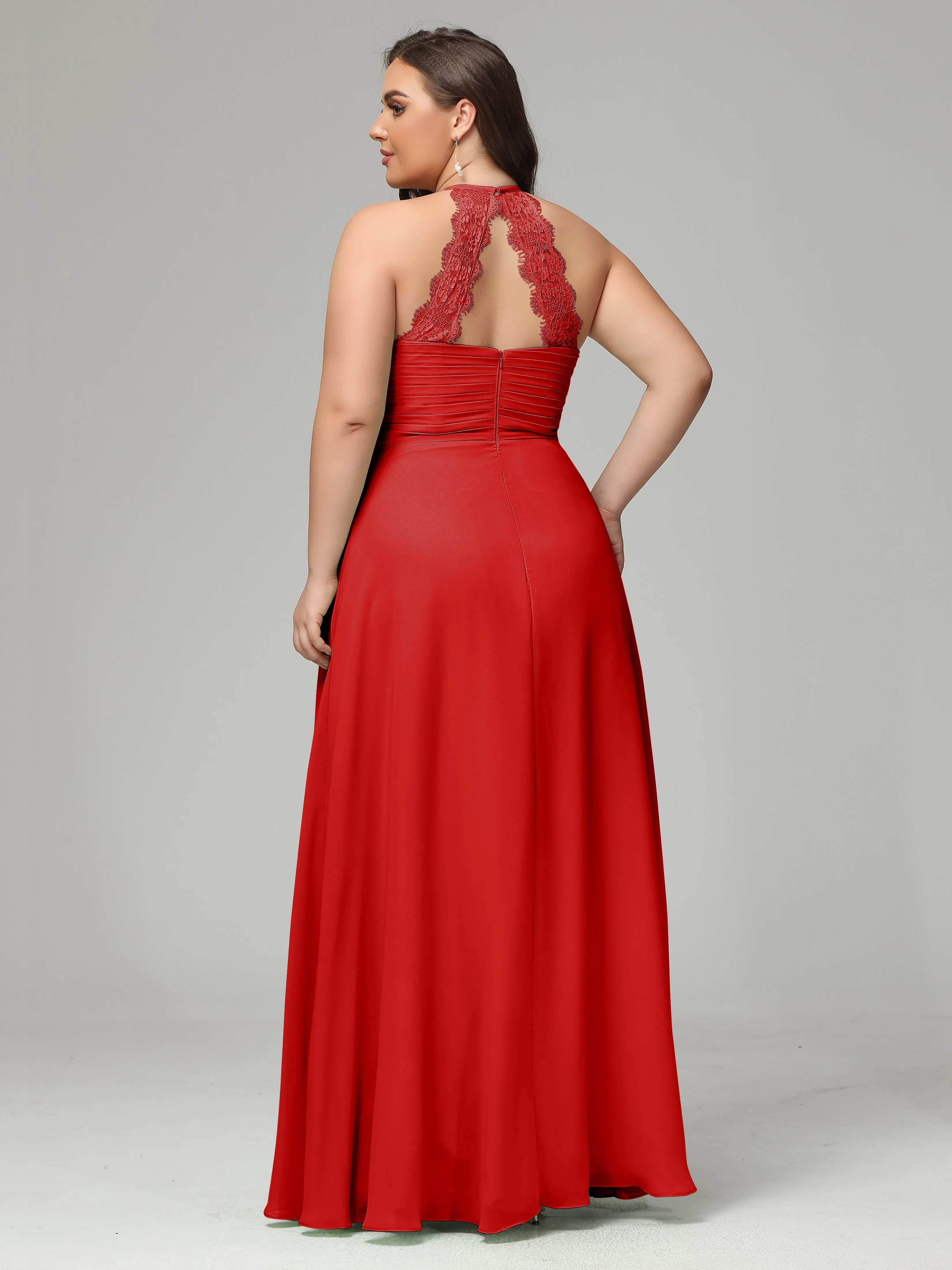 Halter Sleeveless Chiffon Long Plus Bridesmaid Dresses
