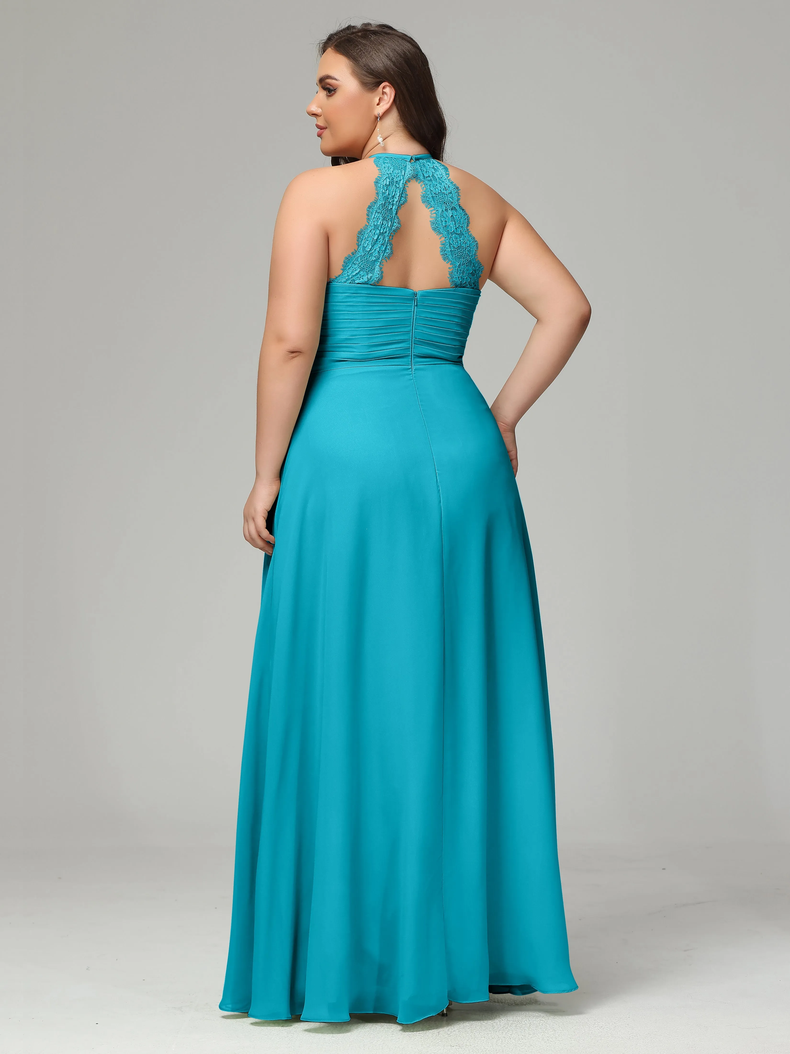 Halter Sleeveless Chiffon Long Plus Bridesmaid Dresses