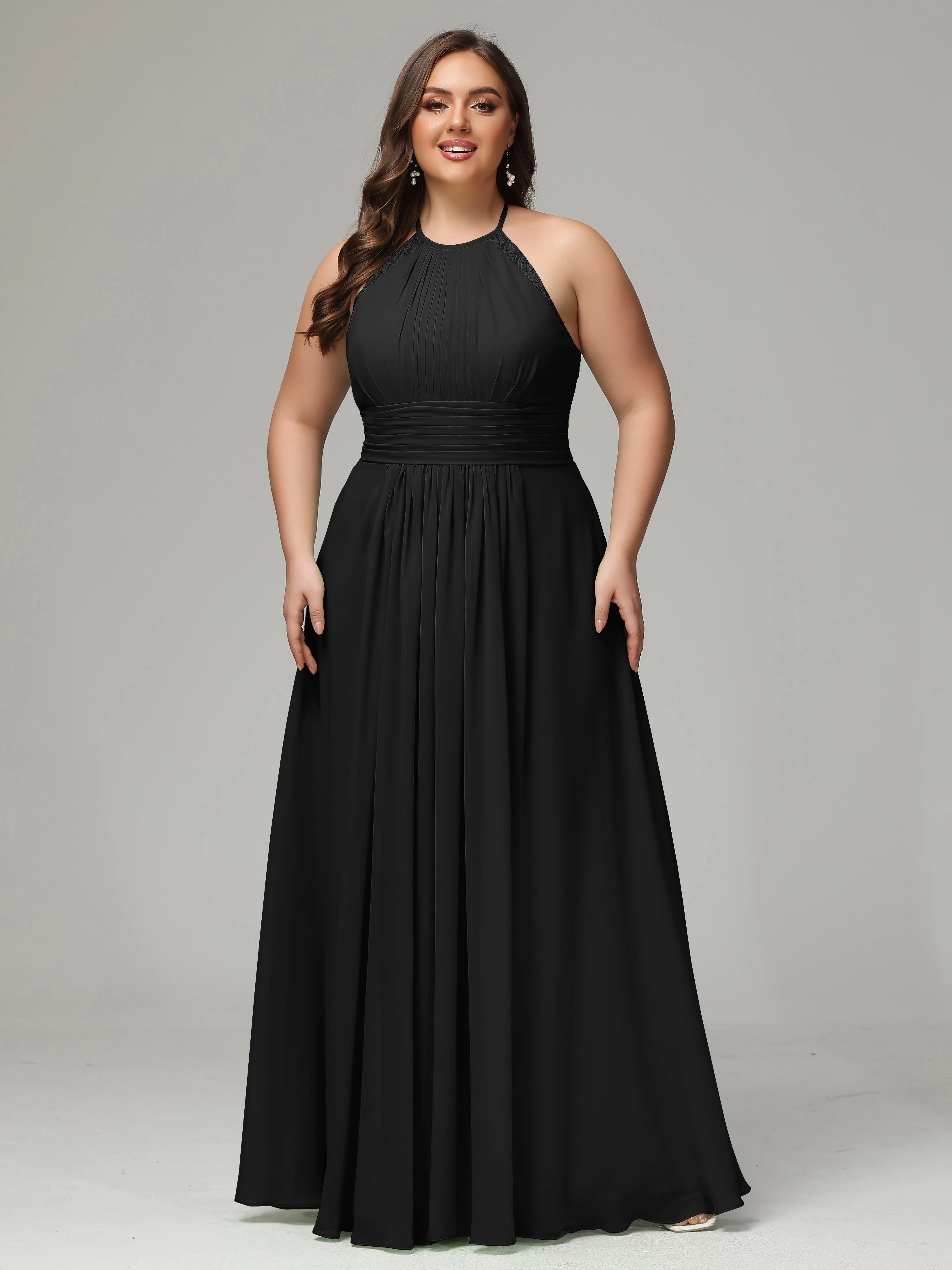 Halter Sleeveless Chiffon Long Plus Bridesmaid Dresses