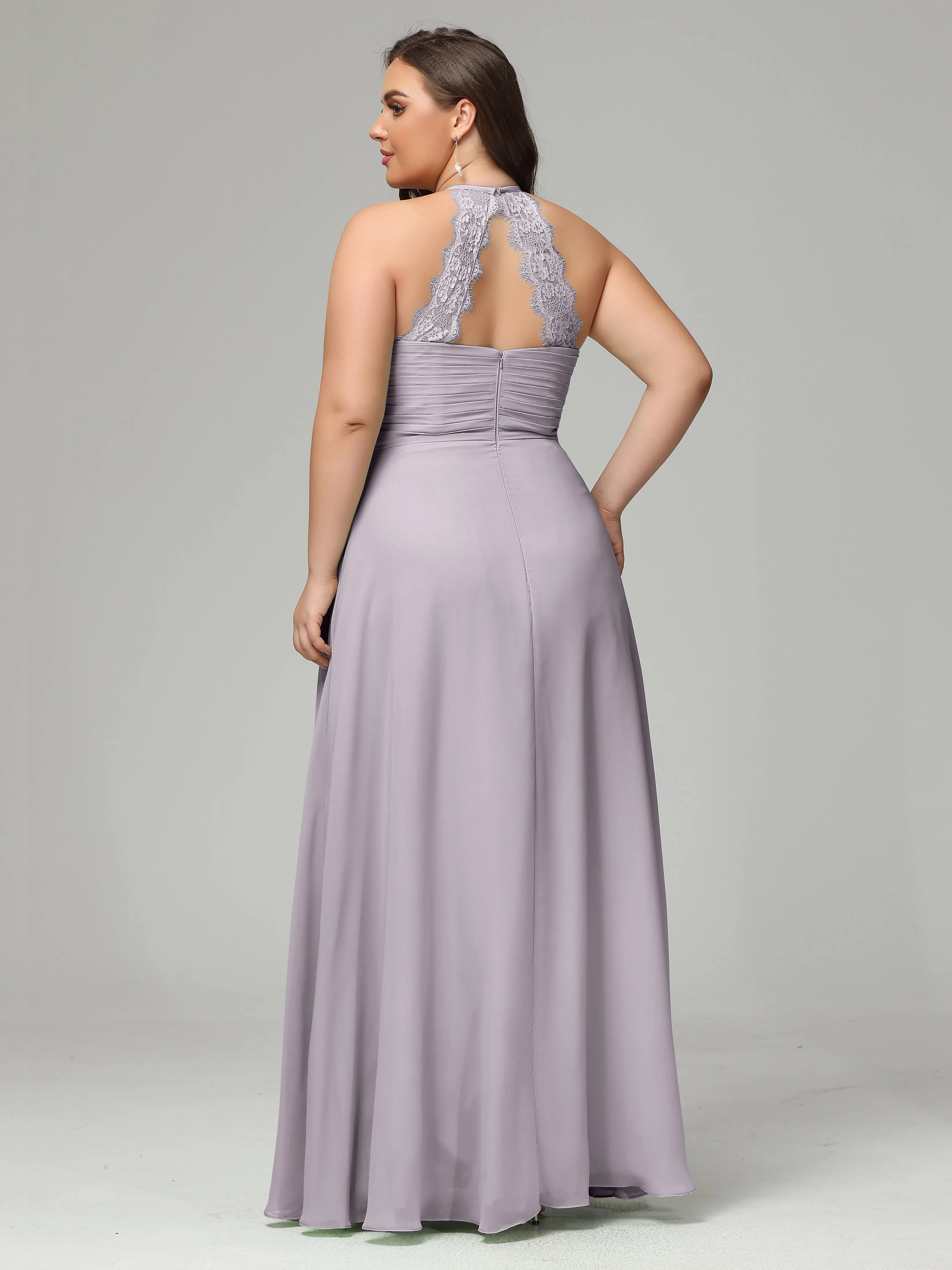 Halter Sleeveless Chiffon Long Plus Bridesmaid Dresses