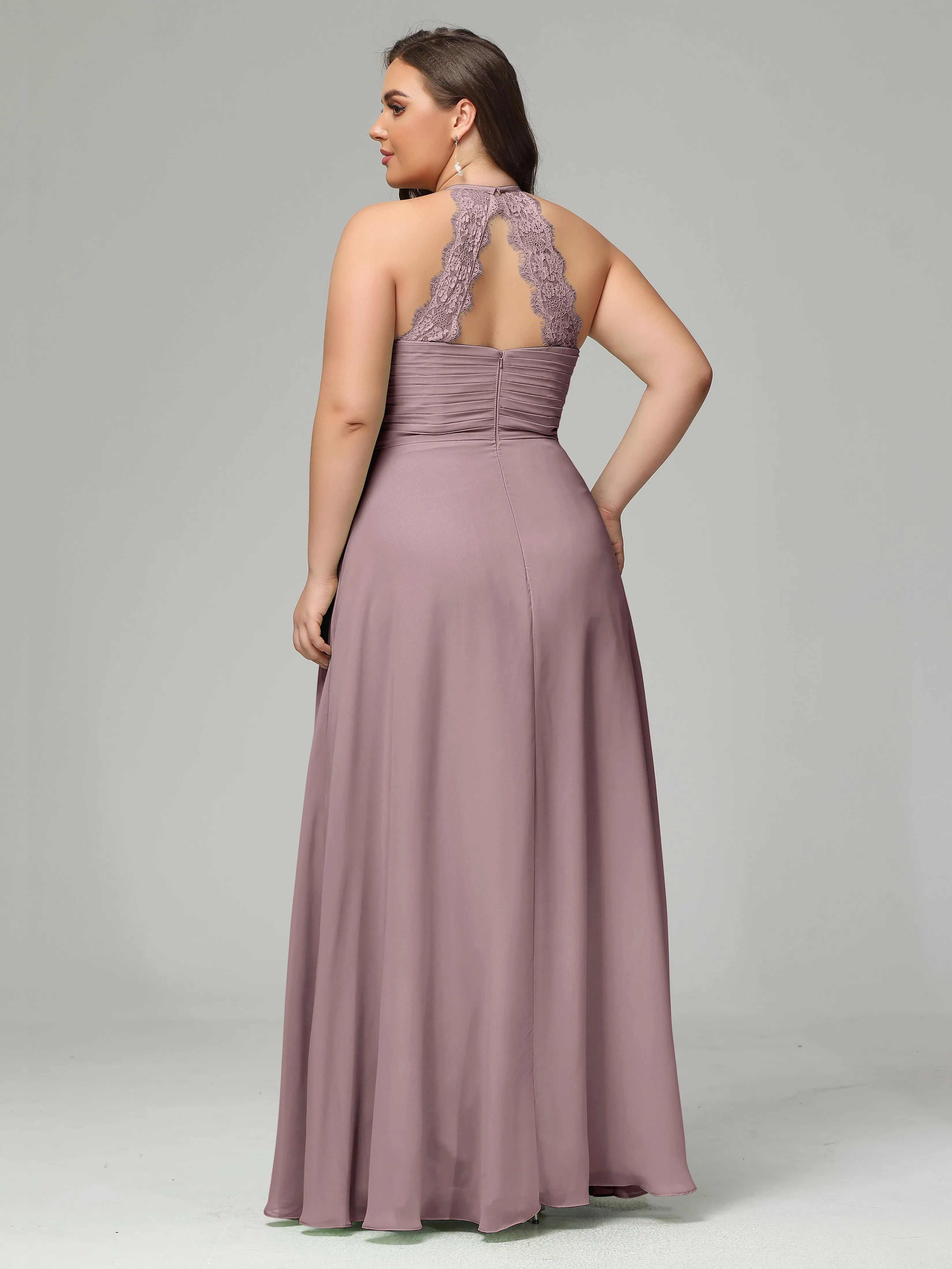 Halter Sleeveless Chiffon Long Plus Bridesmaid Dresses